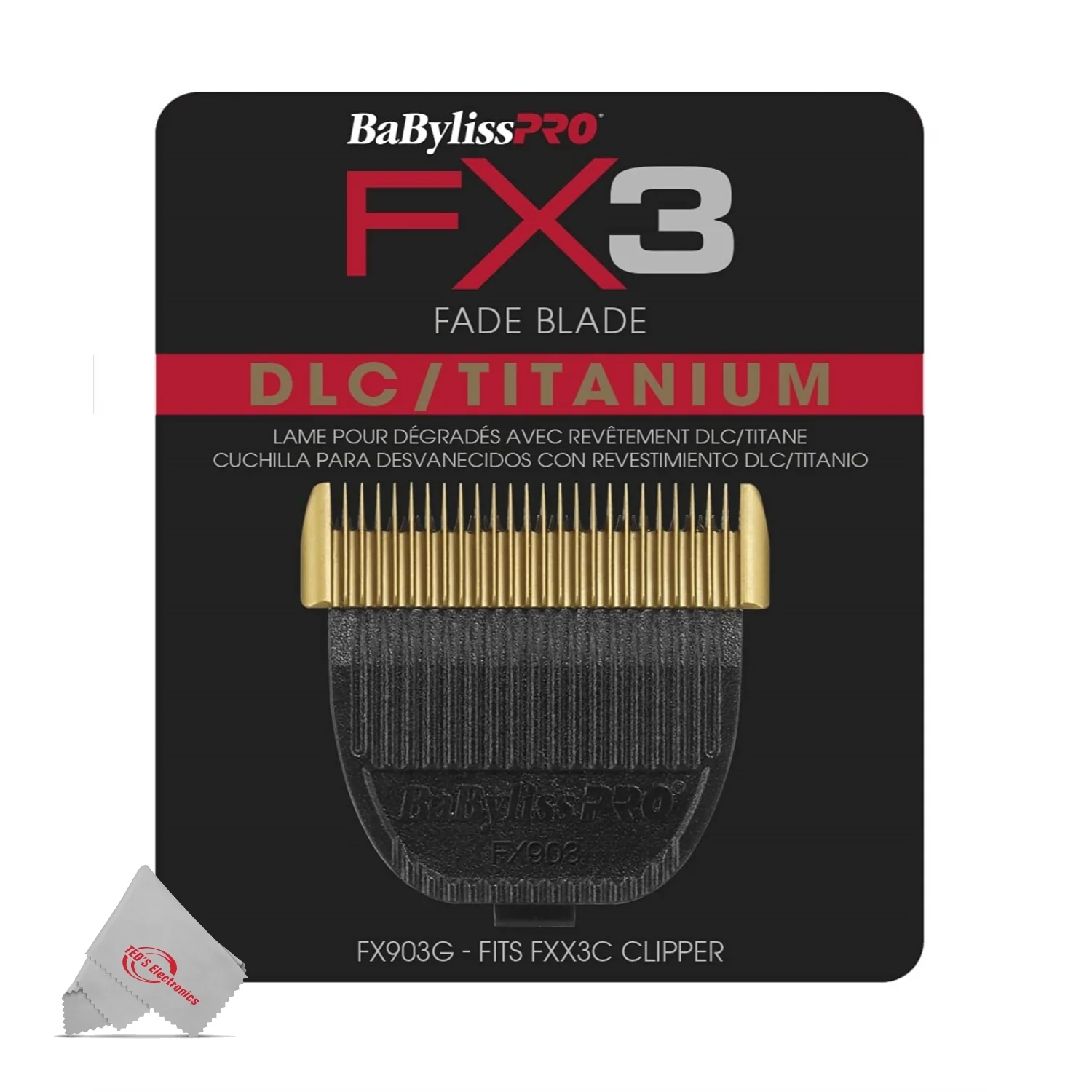 BaByliss Pro FX3 DLC Titanium Fade Replacement Blade Fits FXX3C Clipper #FX903G - 5 Count - Image 3