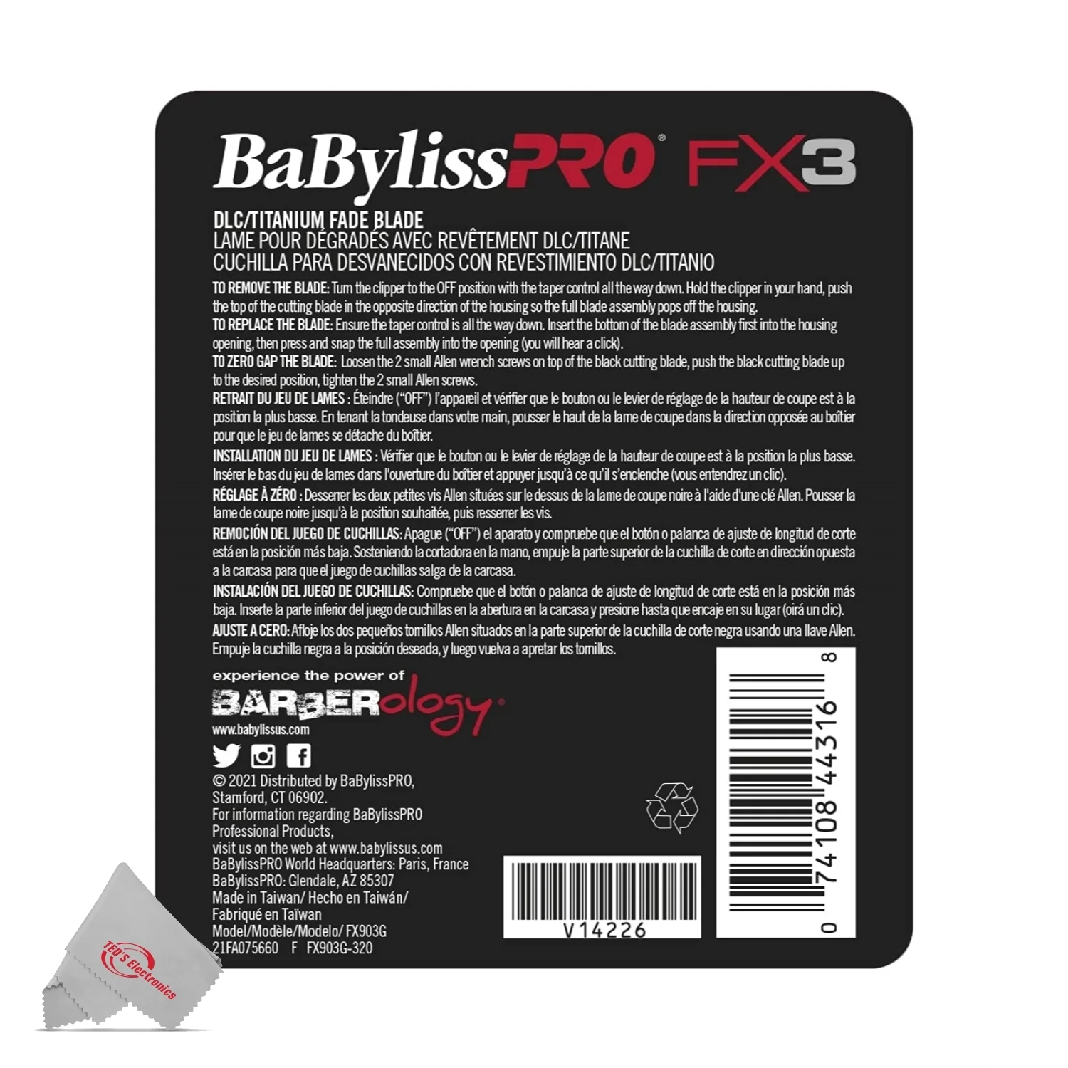 BaByliss Pro FX3 DLC Titanium Fade Replacement Blade Fits FXX3C Clipper #FX903G - 5 Count - Image 4