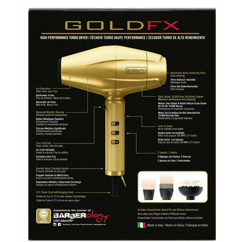 BaByliss PRO FXBDG1 GoldFX High Performance Turbo Dryer - Image 7