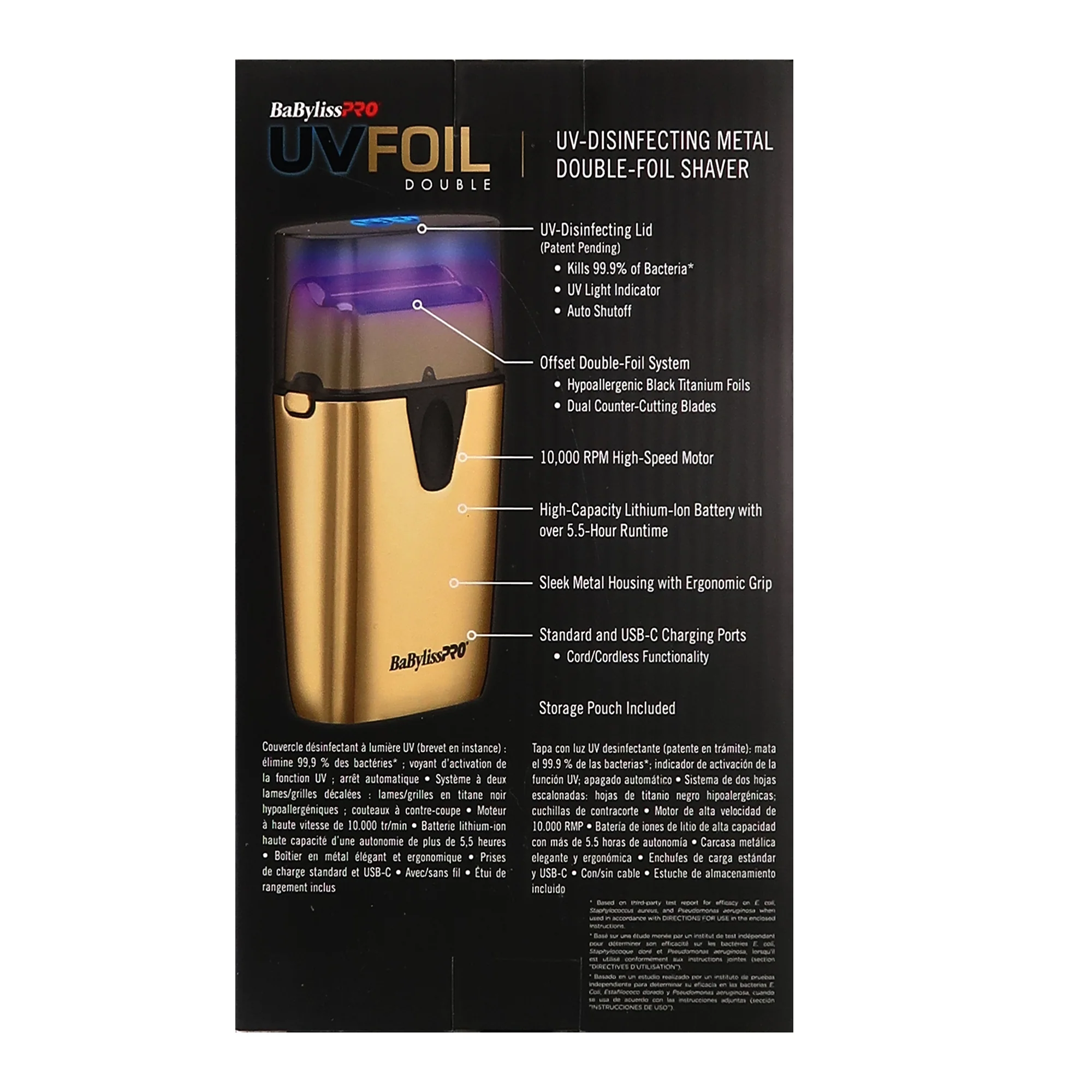 BaByliss Pro UVFOIL UV-Disinfecting Metal Double Foil Shaver #FXLFS2G (Gold) - Image 6