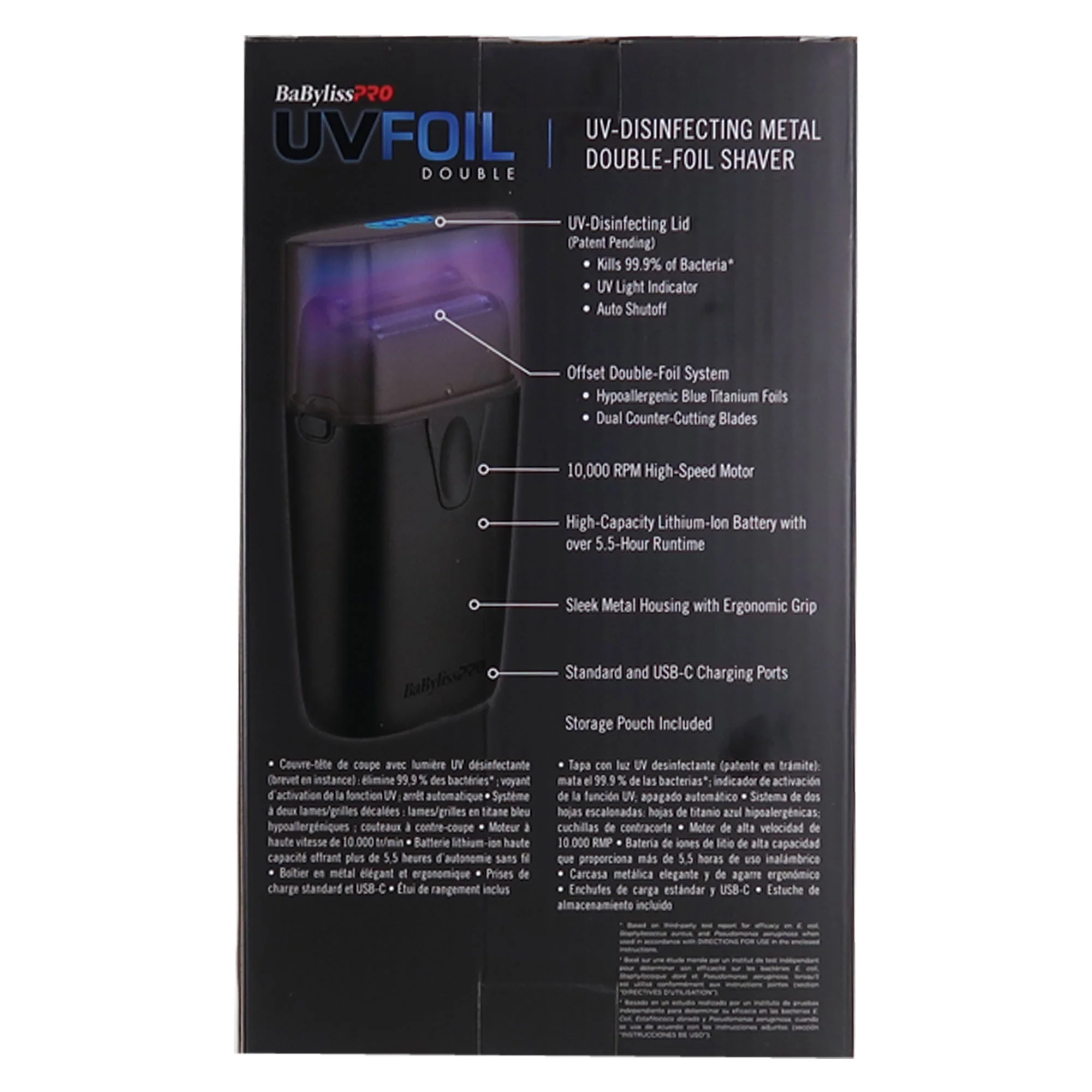 BaByliss Pro LIMITED EDITION UVFOIL UV-Disinfecting Metal Double Foil Shaver #FXLFS2MB (Matte Black) - Image 5