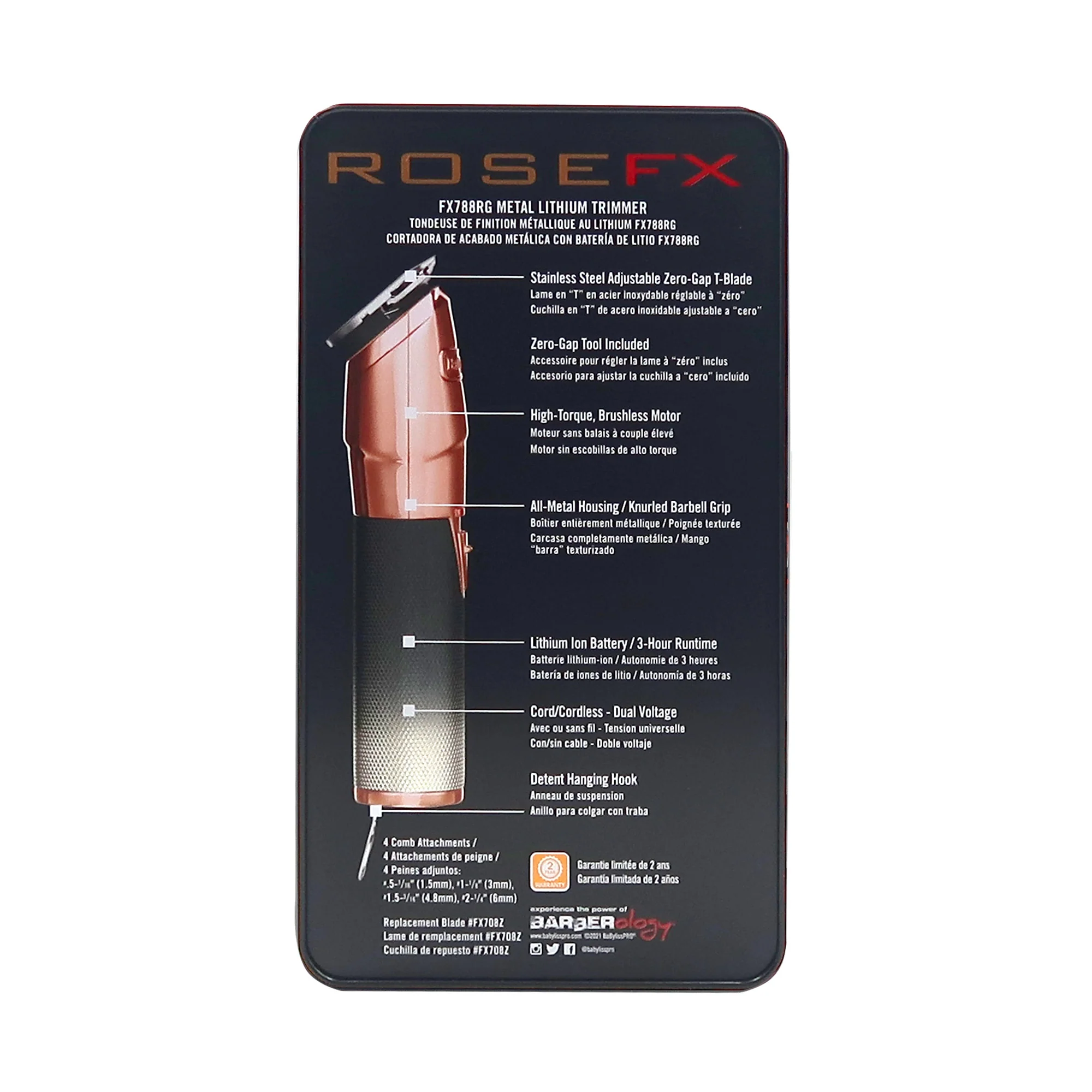 Babyliss Pro FX788RG Cordless Lithium Trimmer Rose Gold with BaByliss Pro LIMITED EDITION UVFOIL UV-Disinfecting Metal Single Foil Shaver - Rose Gold #FXLFS1RG - Image 5