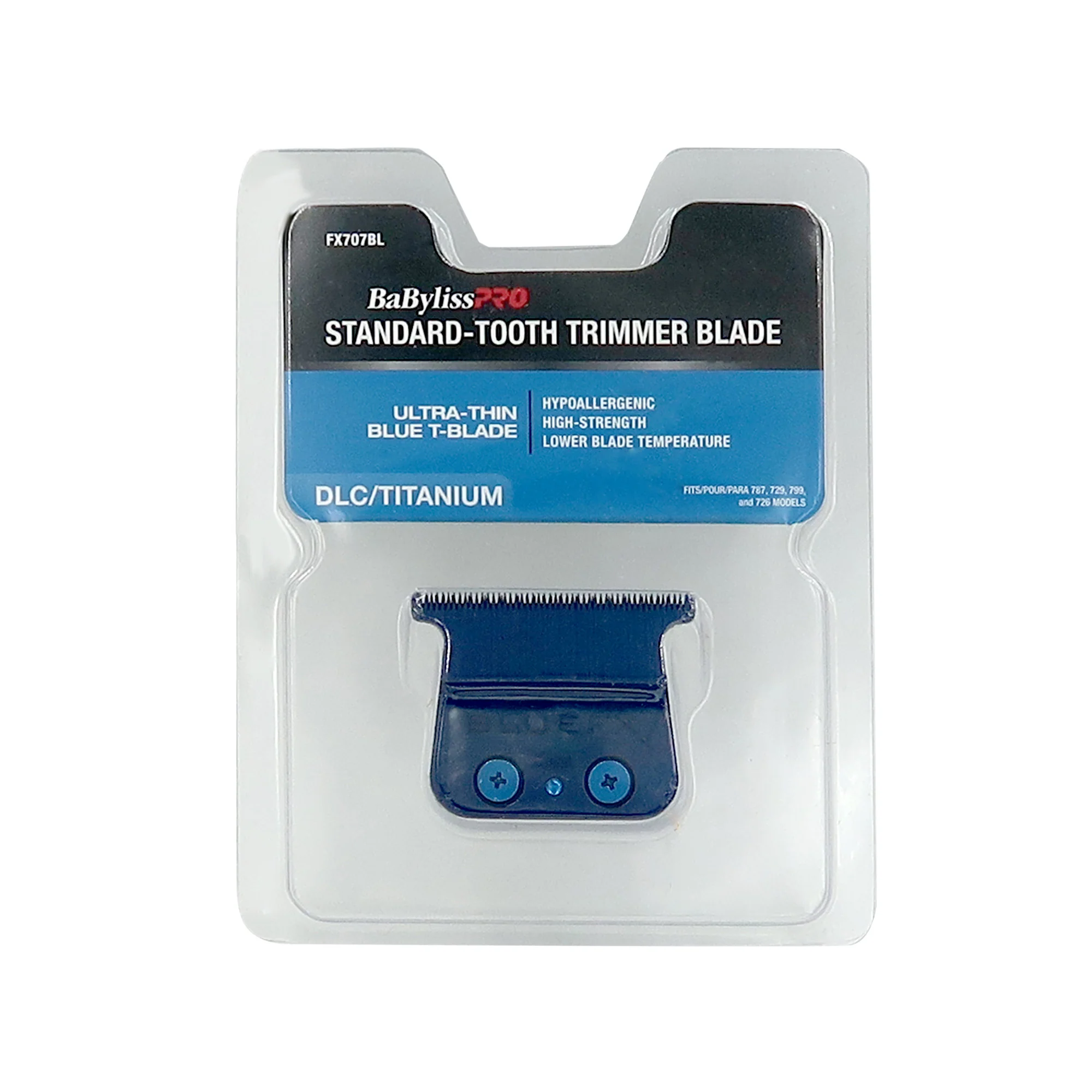 BaByliss Pro Blue DLC/Titanium Standard-Tooth Trimmer Blade FX707BL with Fade Brush and 9" Comb Black - Image 3