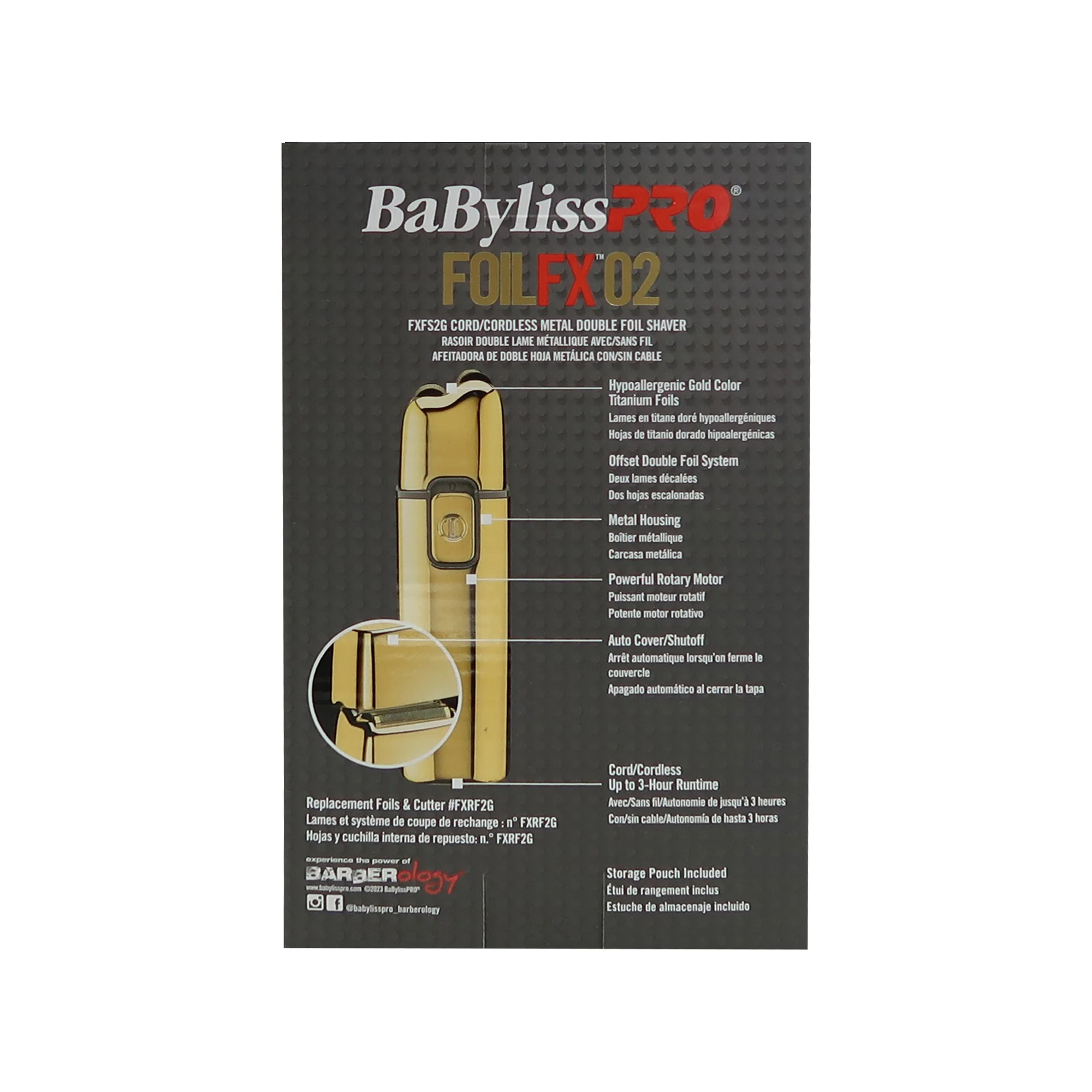 Babyliss Pro Foil FX02 FXFS2G Cord / Cordless Metal Double Foil Shaver with Fade Brush and 9" Comb - Image 5