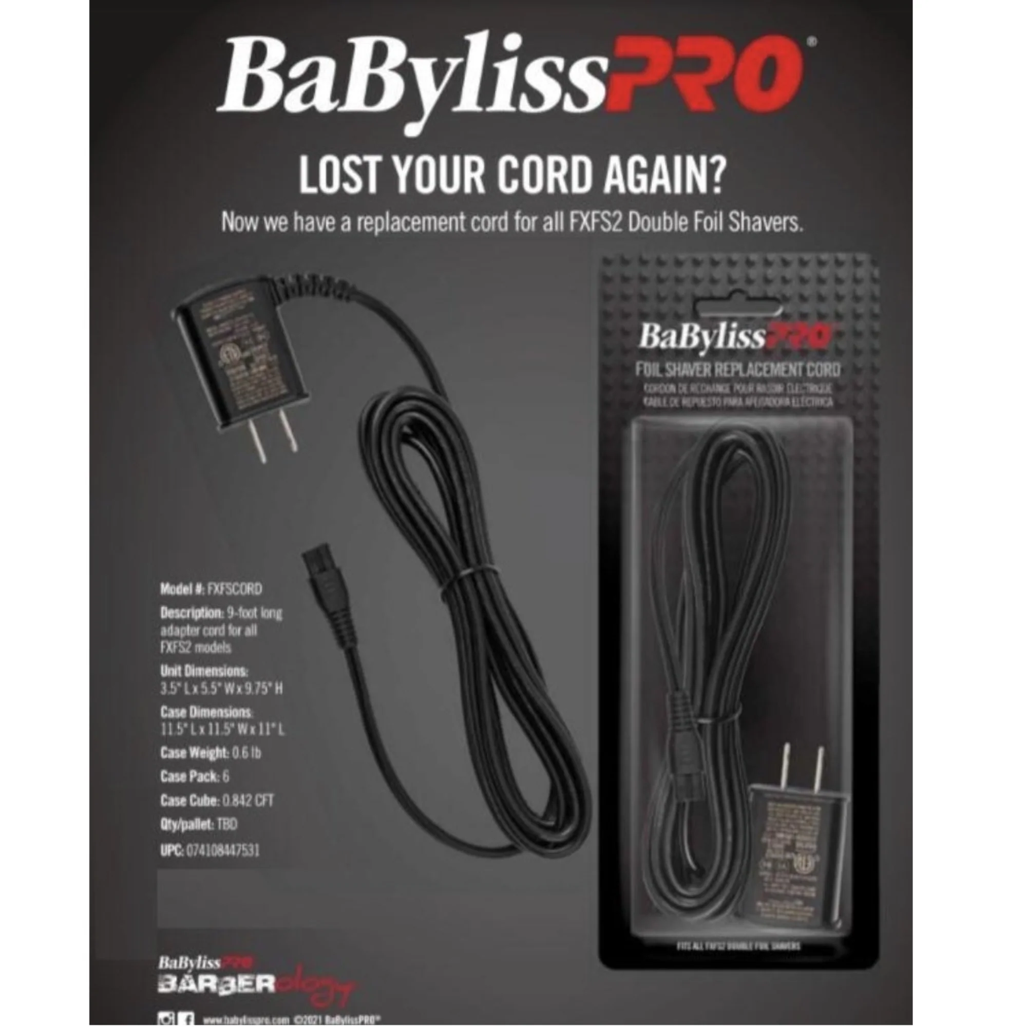 Babyliss Pro Foil Shaver Replacement Power Cord Charger For FXFS2 Double Foil Shaver with Fade Brush and 9" Comb - Image 4
