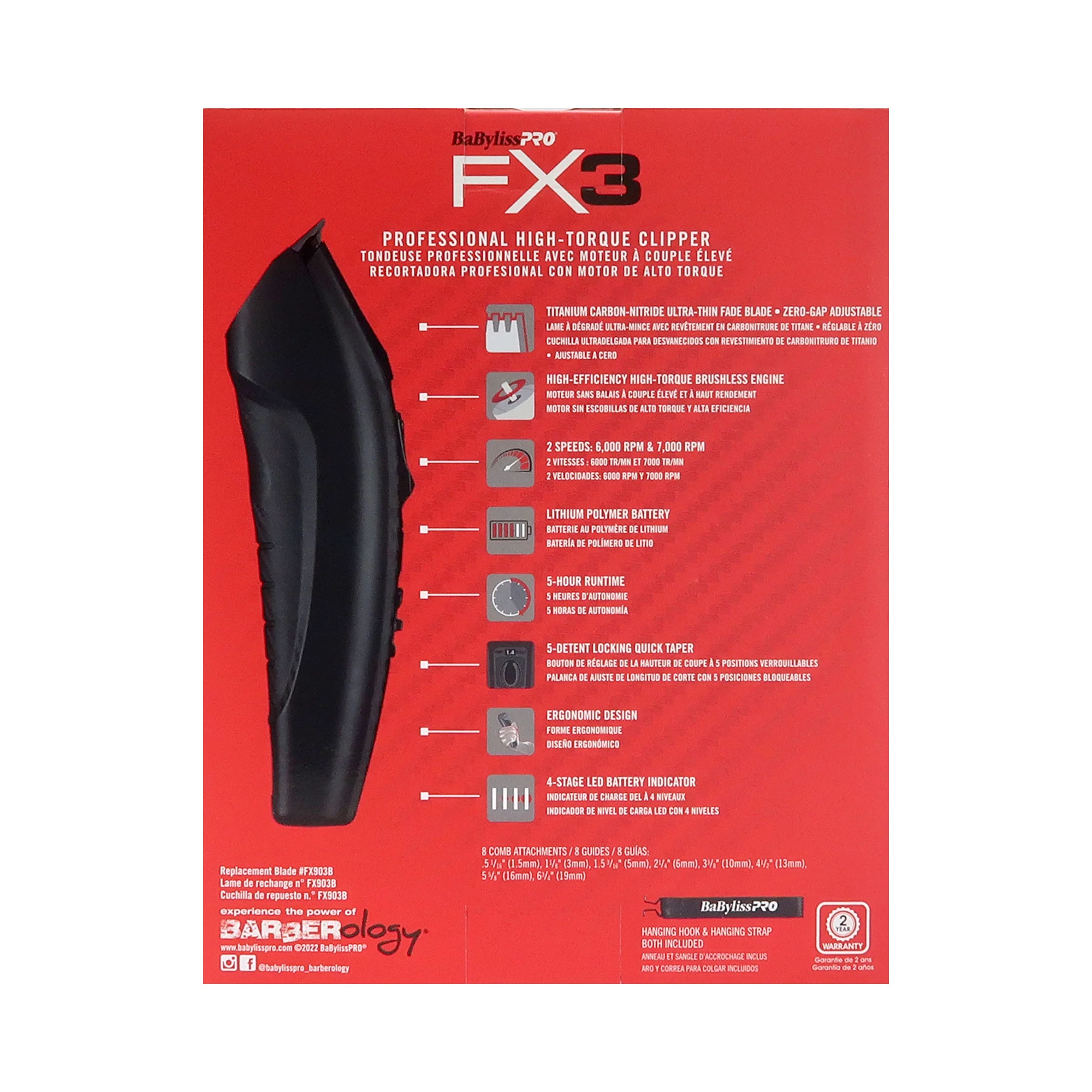 BaByliss Pro FX3 Black High Torque Cordless Clipper FXX3CB with BaByliss Pro FX3 Professional High-Speed Foil Shaver FXX3SB - Image 4