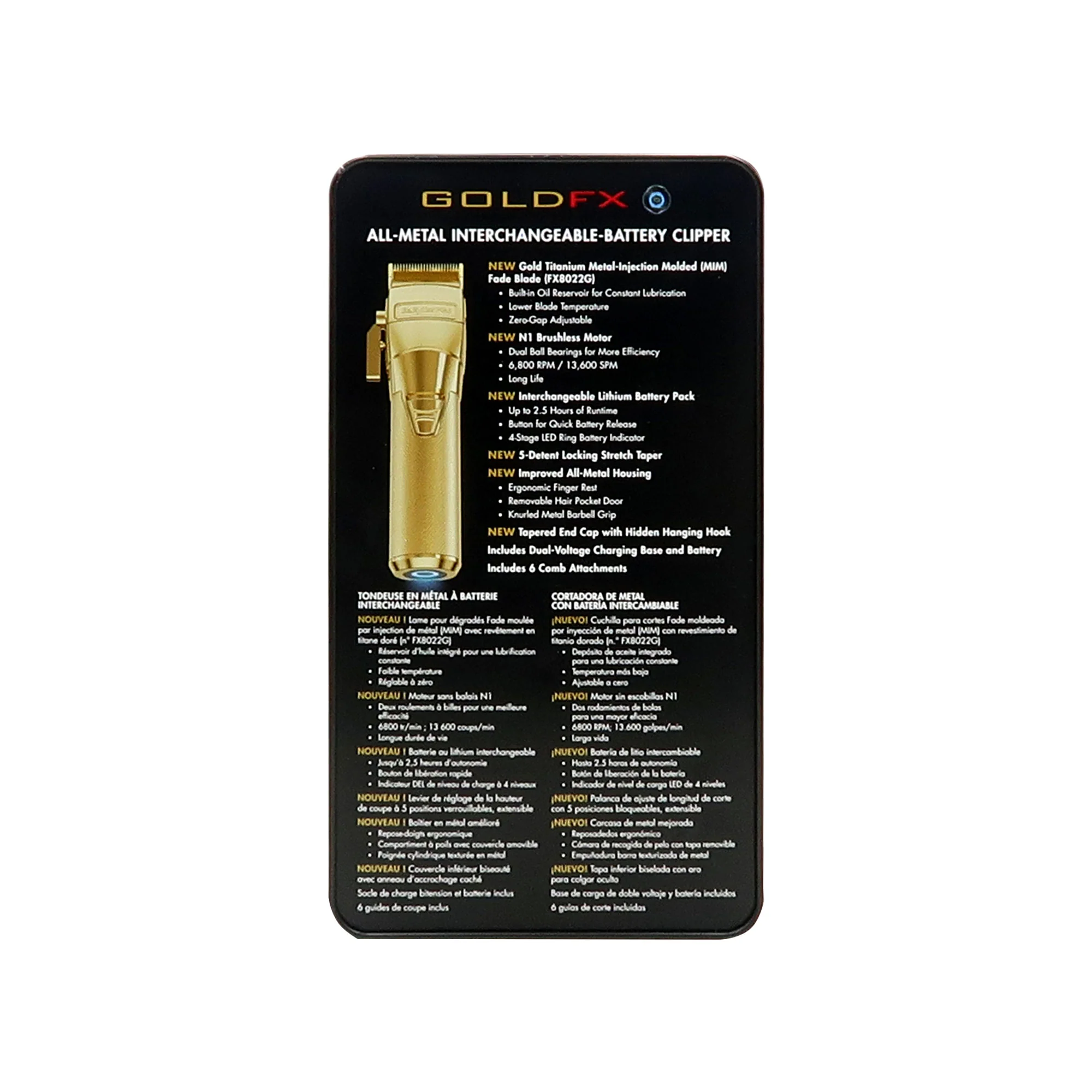 BaByliss Pro FXONE GOLDFX All-Metal Interchangeable-Battery Clipper #FX899G with Babyliss Pro Industrial Barber Apron and Wahl Flat Top Comb White - Image 8