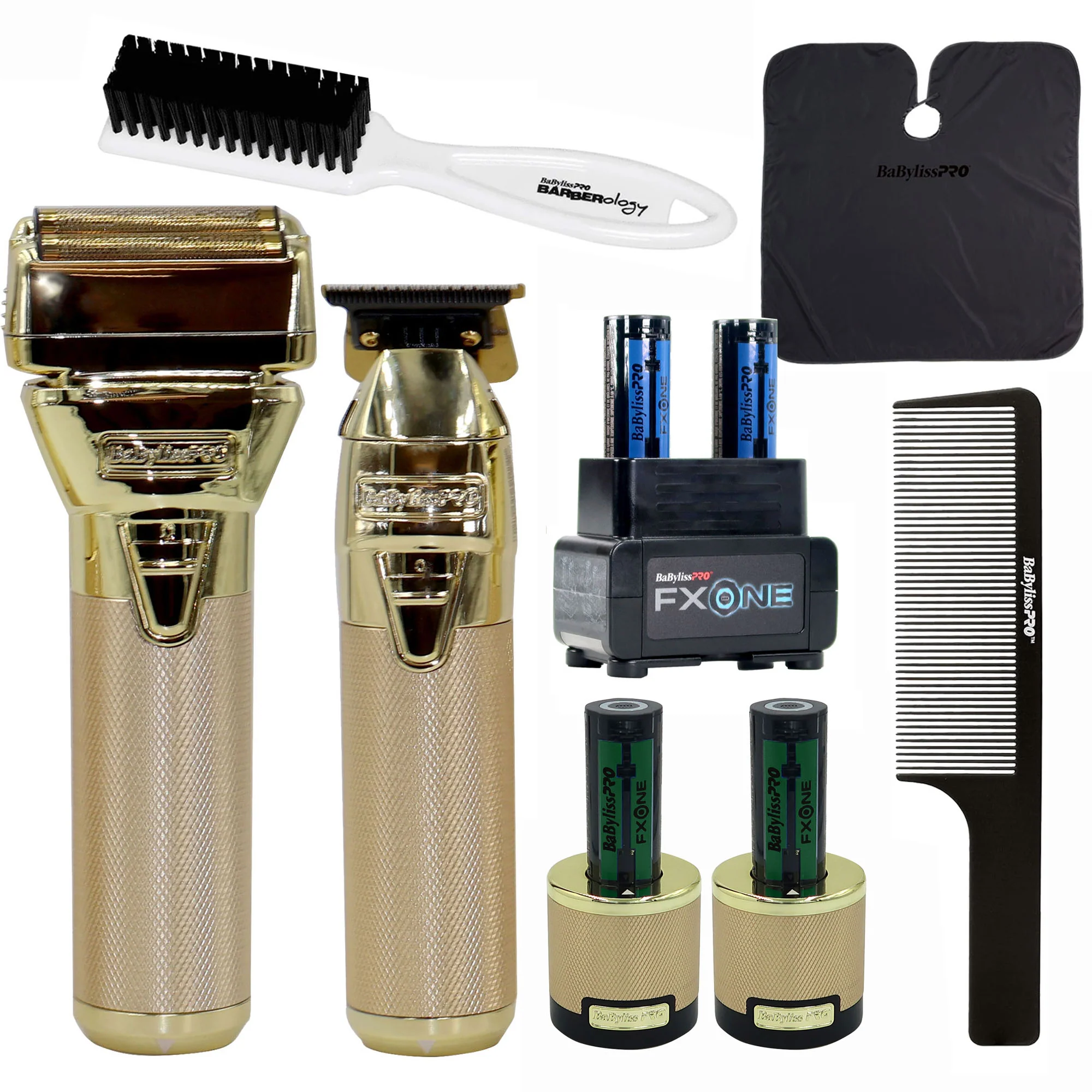 BaByliss Pro FXONE GOLDFX Limited Edition Prepack - Outlining Trimmer and Double Foil Stick Shaver (Gold) FX1FSTGPK Pro Barber Kit