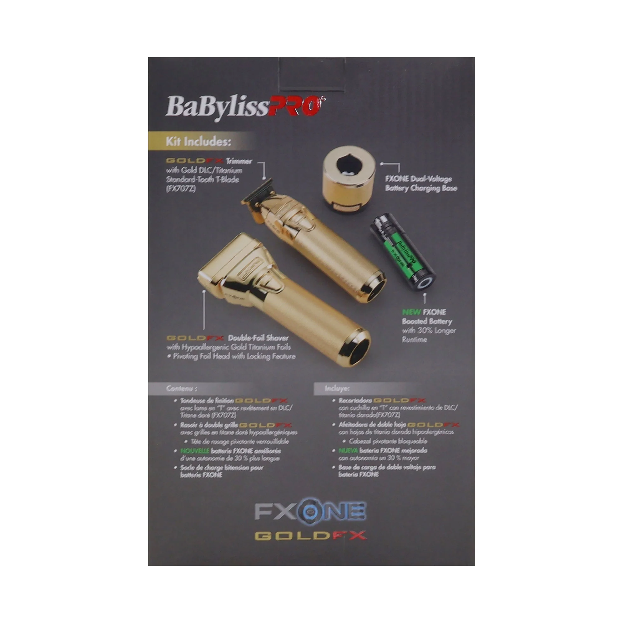 BaByliss Pro FXONE GOLDFX Limited Edition Prepack - Outlining Trimmer and Double Foil Stick Shaver (Gold) FX1FSTGPK with FXONE Dual-Charging Prepack FXC2BPPK and Comb - Image 6