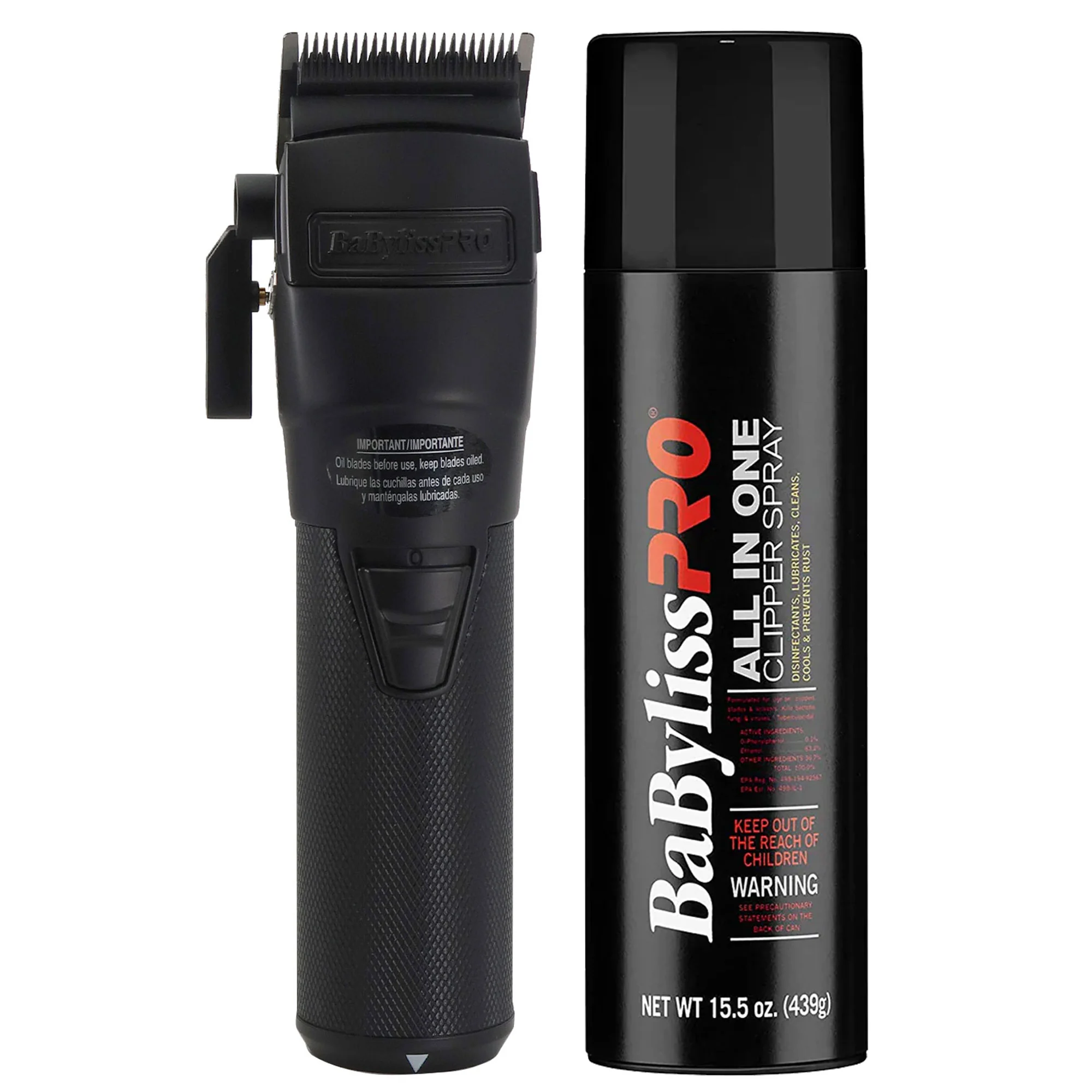 BaByliss Pro FXONE BLACKFX All-Metal Interchangeable-Battery Clipper FX899MB with FXDS15 All In One Clipper Spray