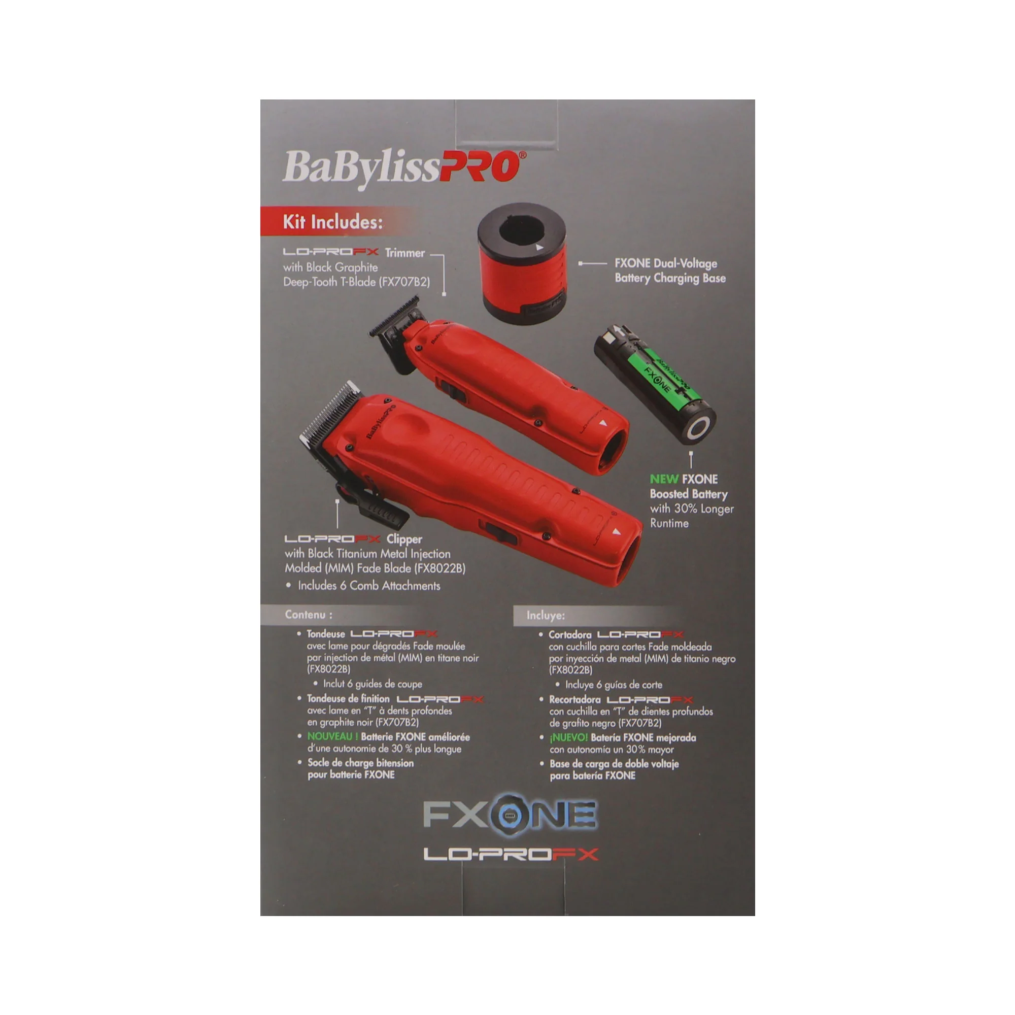 BaByliss Pro FXONE LO-PROFX Hair Clipper, Trimmer, Charging Base and Boosted Capacity Battery (Red) FX129MRPK + Comb Set - Image 6