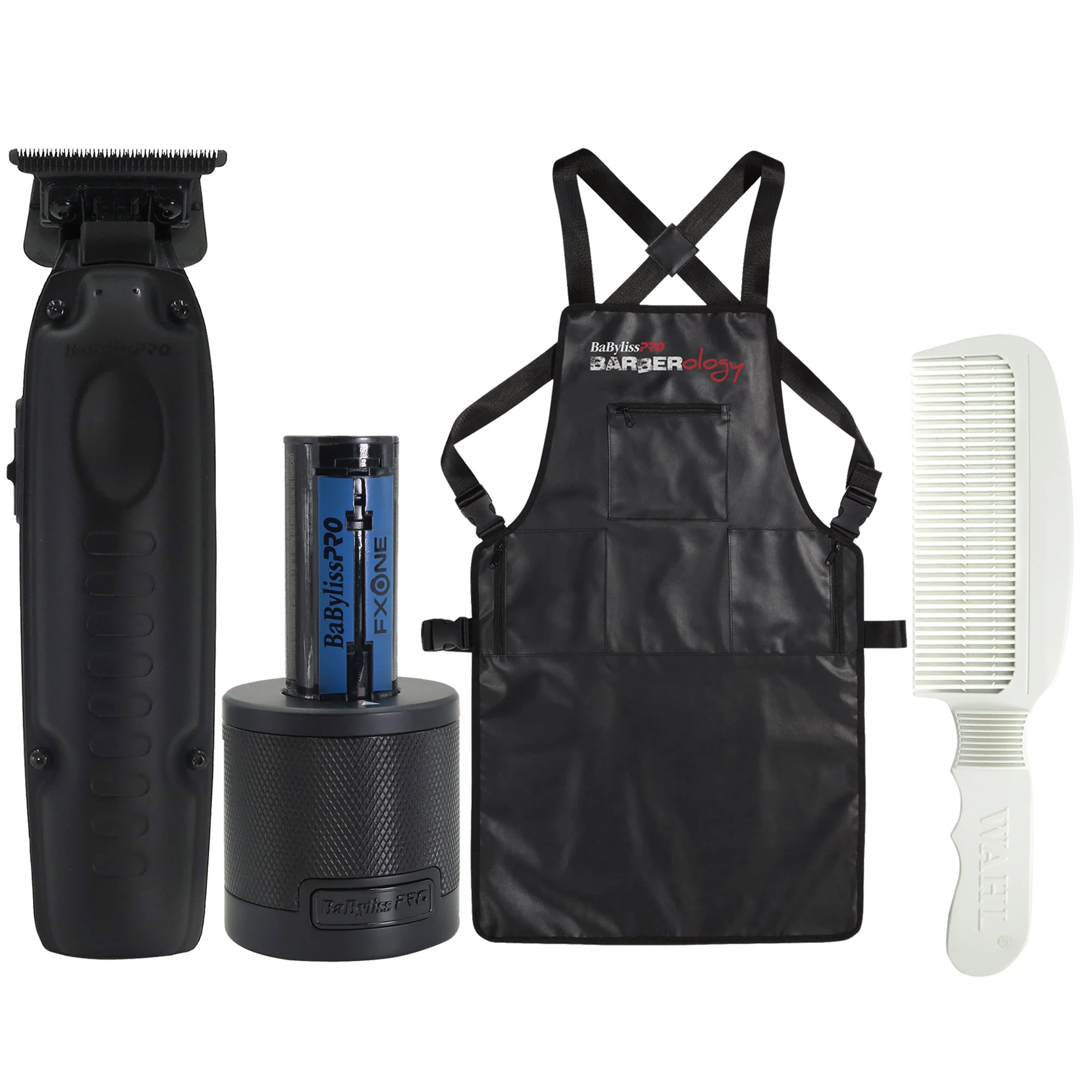 BaByliss Pro FXONE LO-PROFX LIMITED EDITION Trimmer - Matte Black (TOOL ONLY) #FX729MBLT with BaByliss Pro FXONE Accessories Kit and Flat Top Comb + Barber Apron