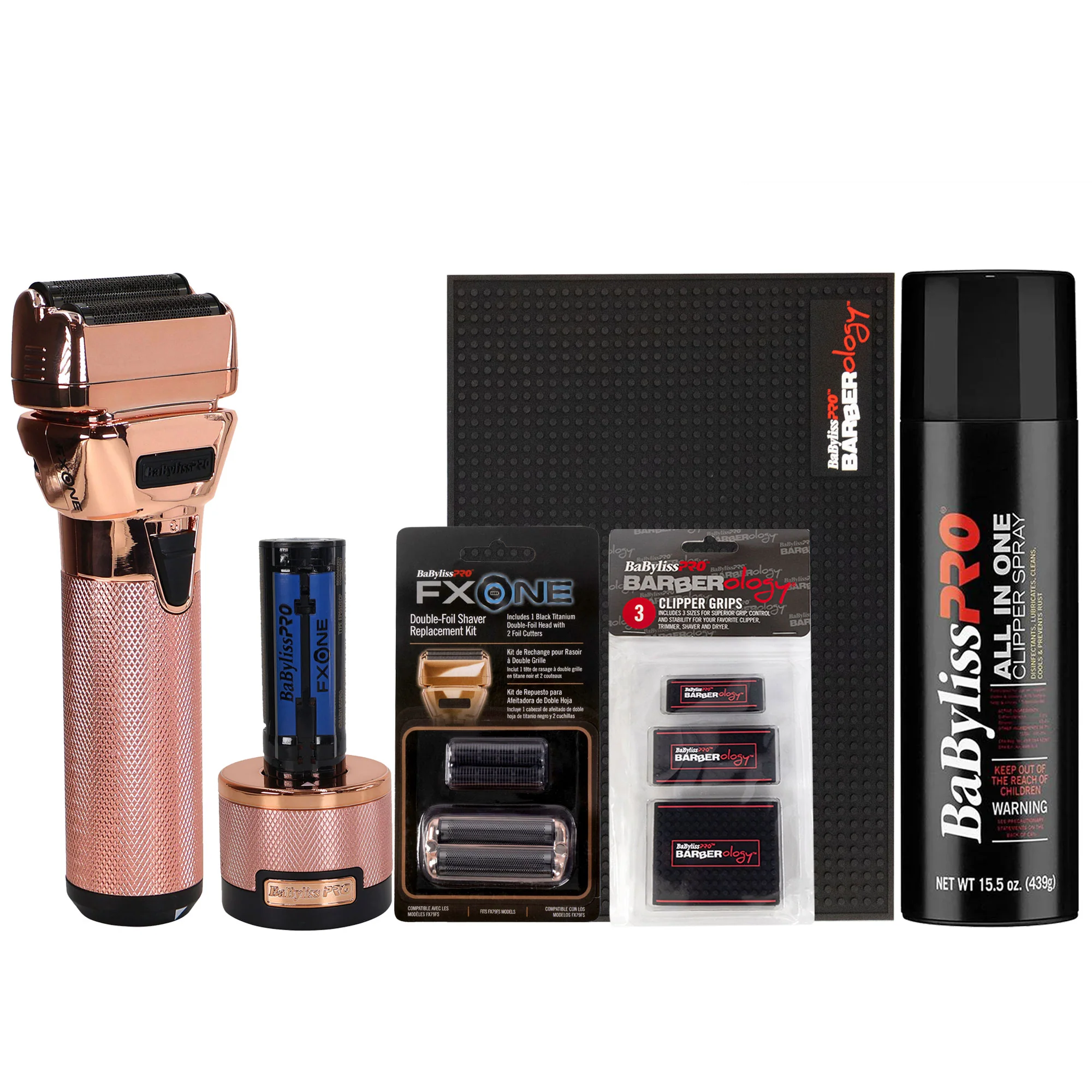 BaByliss Pro FXONE ROSEFX All-Metal Interchangeable-Battery Shaver FX79FSRG - Rose Gold Accessory Bundle