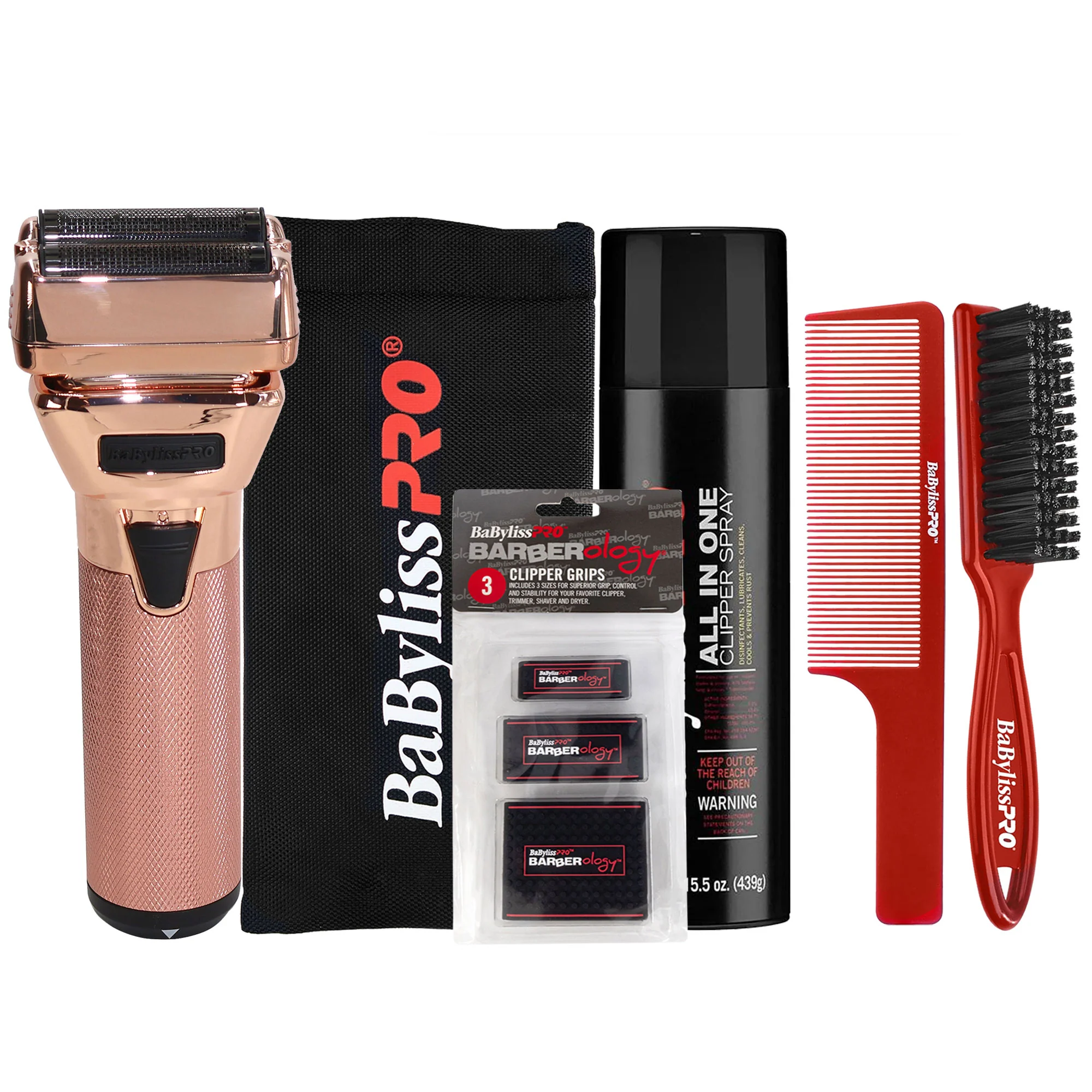 BaByliss Pro FXONE ROSEFX All-Metal Interchangeable-Battery Shaver FX79FSRG - Rose Gold Barber Essential Bundle
