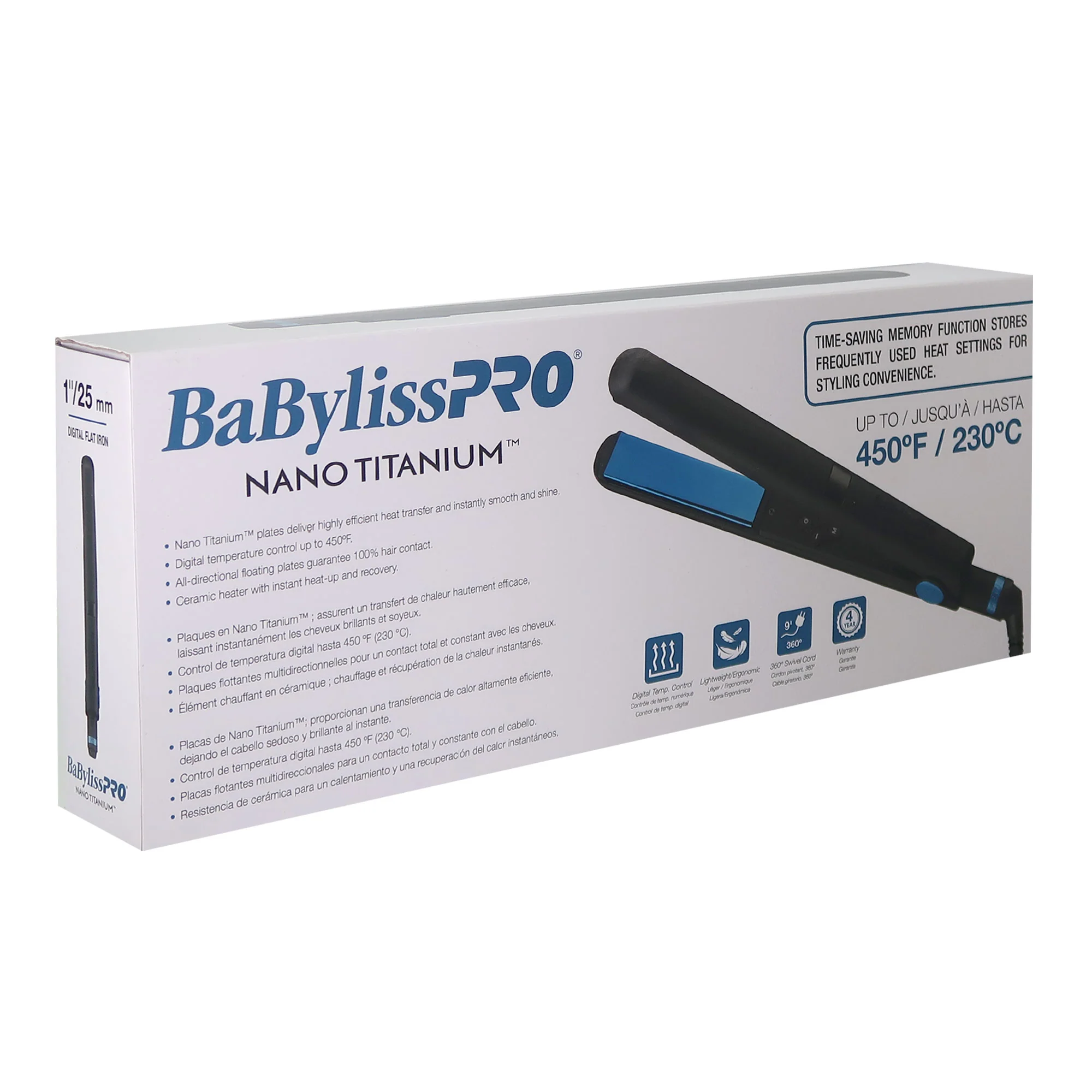 BaByliss Pro Nano Titanium LIMITED EDITION 1" Digital Flat Iron BNTMB4095TUC with Conair Pro Ergo-Grip Detangler Brush - Image 8