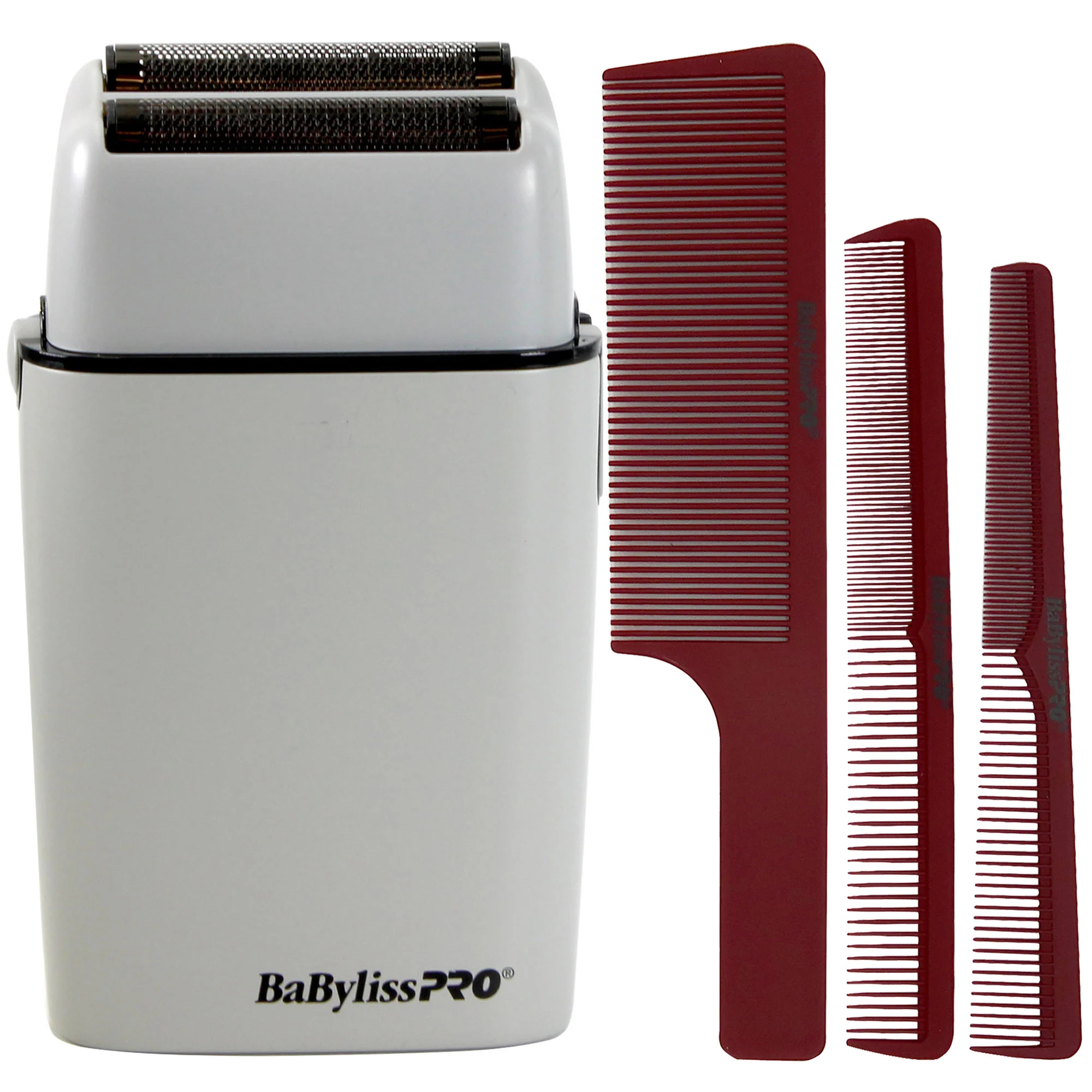 BaByliss Pro LIMITED EDITION Cordless Metal Double Foil Shaver (Gray) FXFS2GY with Barberology Comb Set - Red