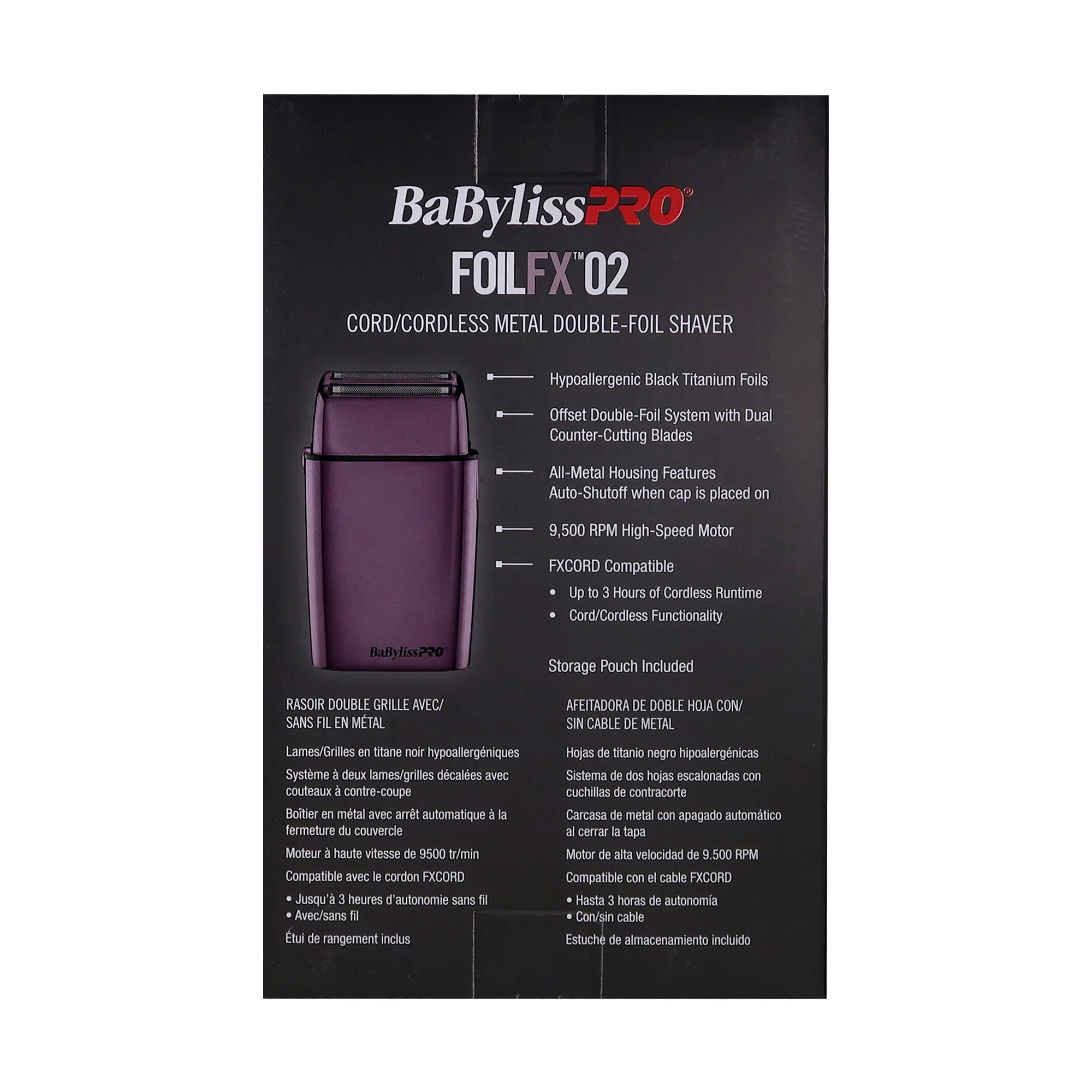 BaByliss Pro LIMITED EDITION Cordless Metal Double Foil Shaver (Purple) FXFS2P with FXONE LO-PROFX LIMITED EDITION Trimmer - Matte Black FX729MBLT - Image 5