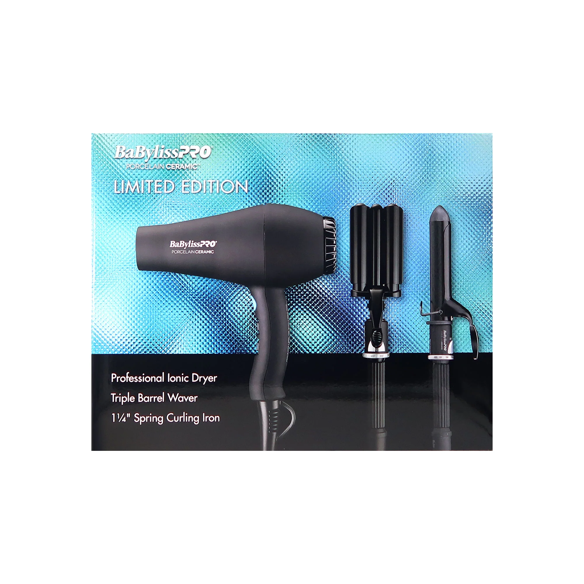 BaByliss Pro LIMITED EDITION Porcelain Ceramic Styling Set (Ionic Dryer, Triple Barrel Waver, 1¼" Spring Curling Iron) #BPPP7-24 with Conair Pro Brush - Image 8