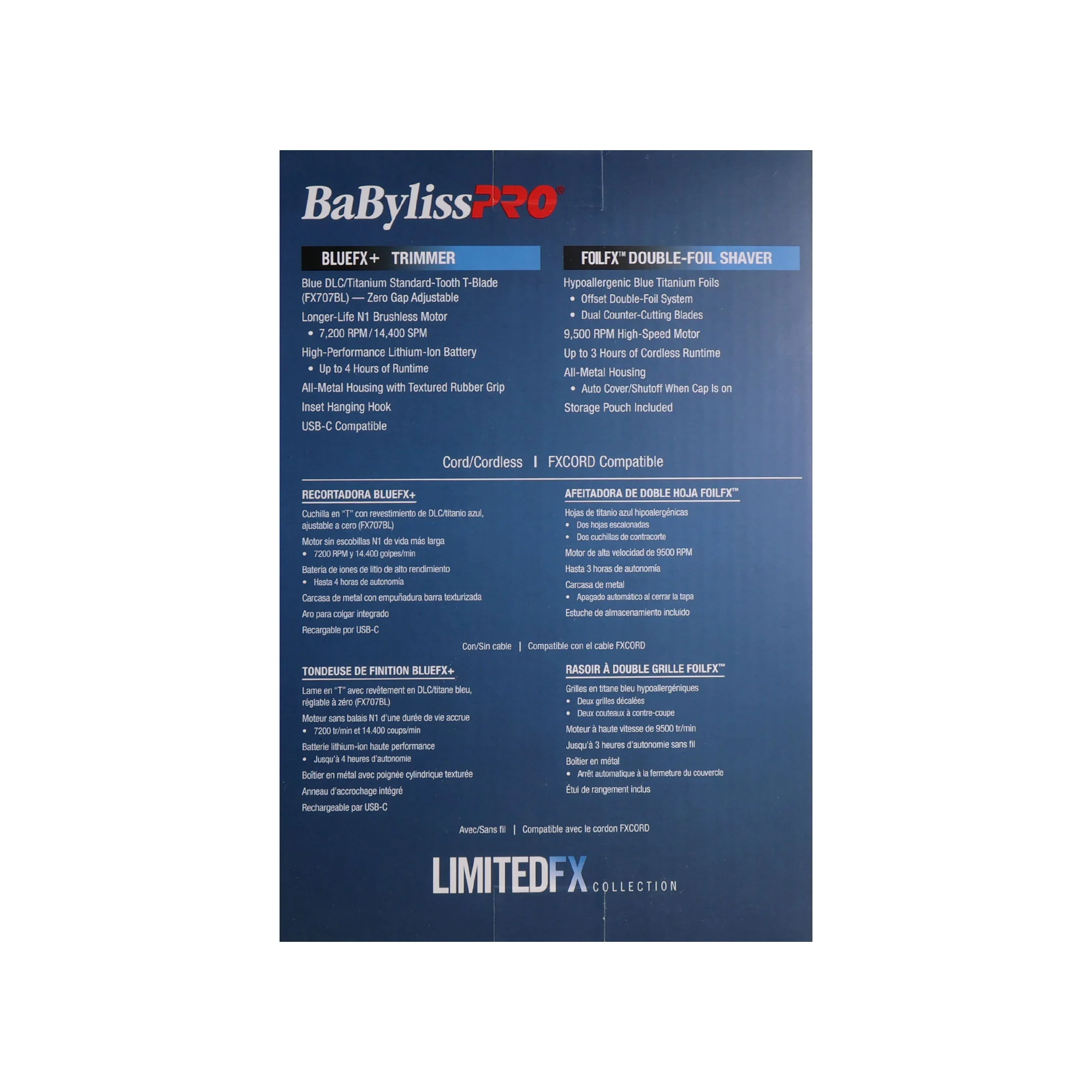 BaByliss Pro LIMITEDFX Collection Blue Trimmer & Double Foil Shaver w/ Fade Brush & 9" Clipper Comb - Image 7