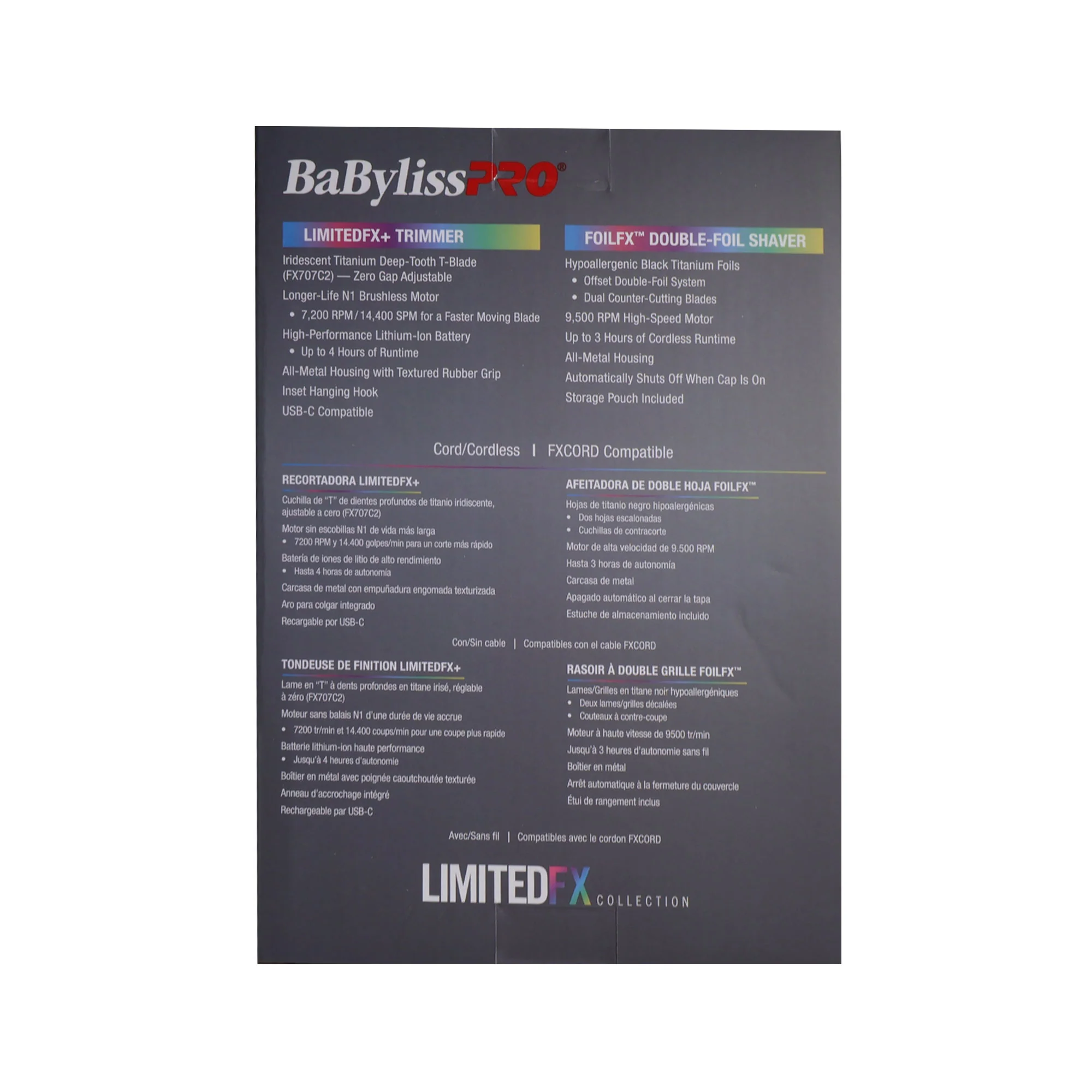BaByliss Pro LIMITEDFX Collection Limited Edition Trimmer and Double Foil Shaver Irredescent #FXDUOFS2TRB - Image 6