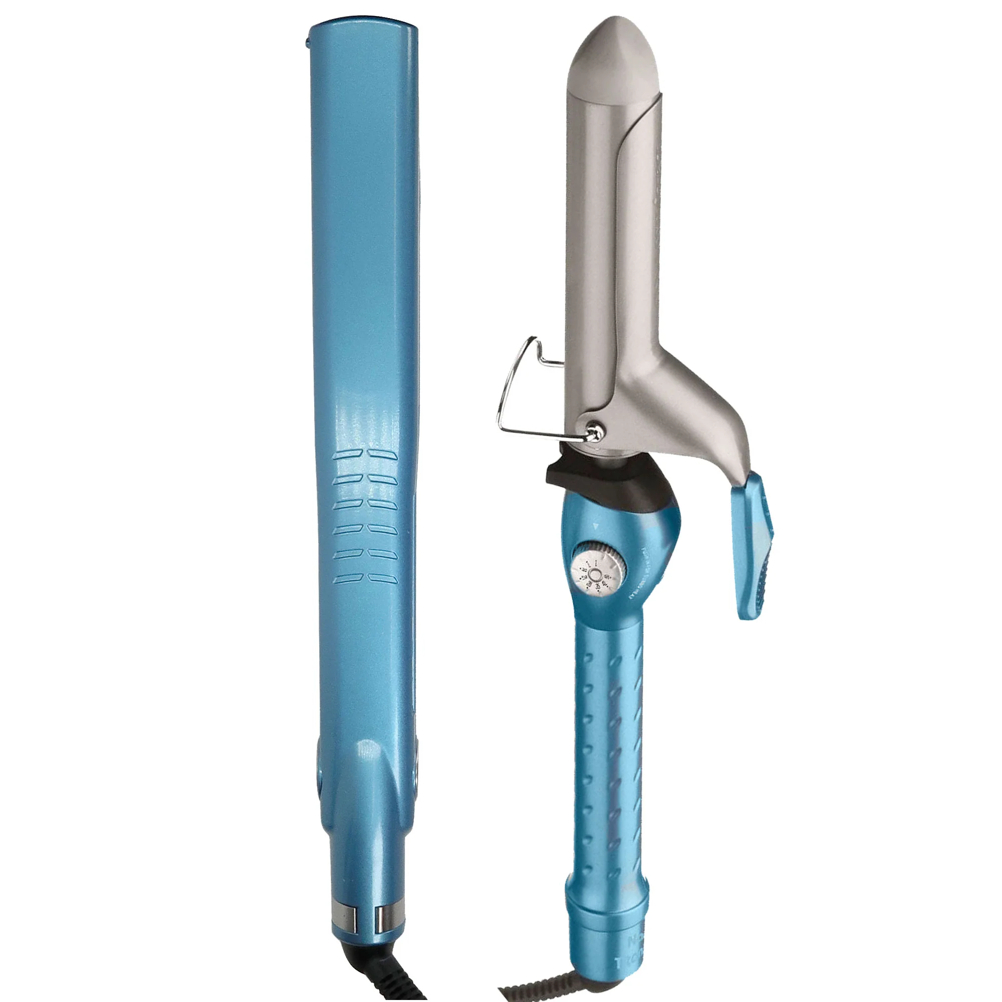 BaByliss Pro Nano Titanium Professional Dual Ionic Flat Iron 1¼" #BNT9125TUC (Dual Voltage) with BaByliss Pro Nano Titanium 1¼" Spring Curling Iron