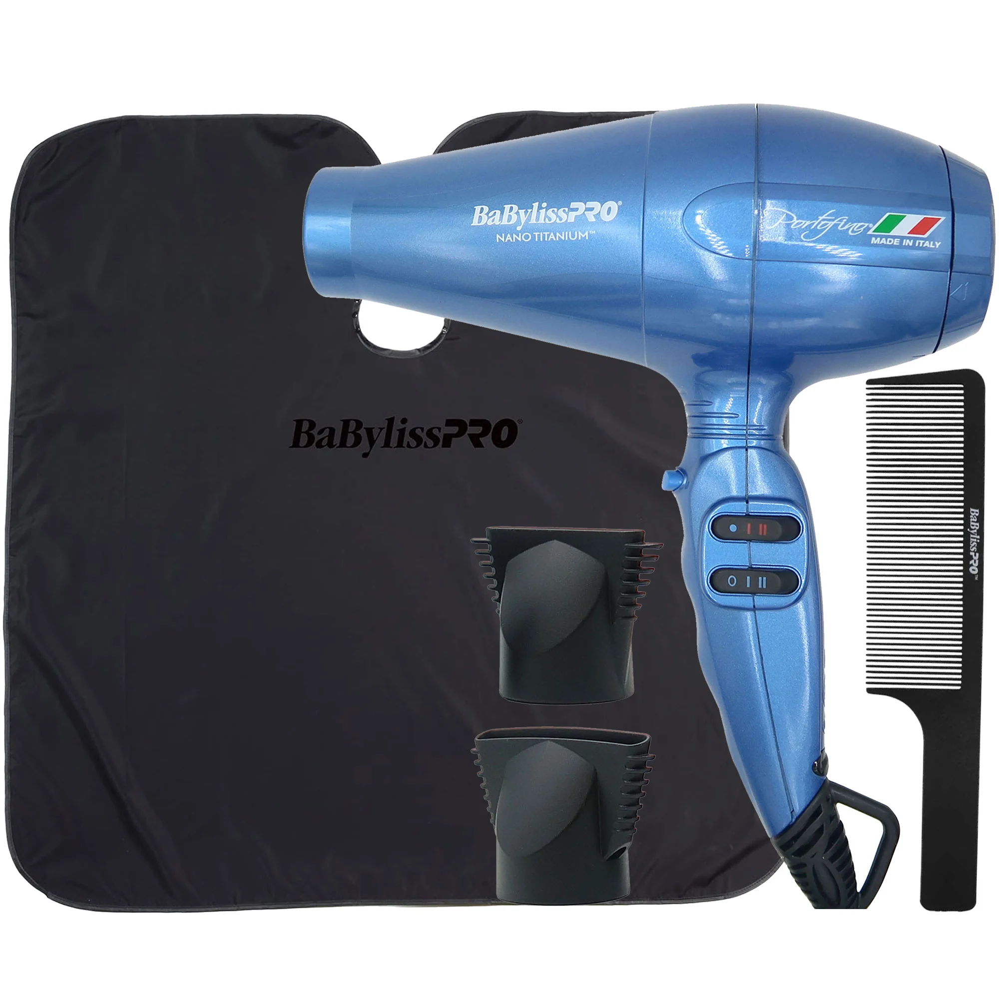 Babyliss Pro Nano Titanium Portofino 6600 Full-Size Hair Dryer BNT6610N with Barberology Professional Cutting Cape and Comb