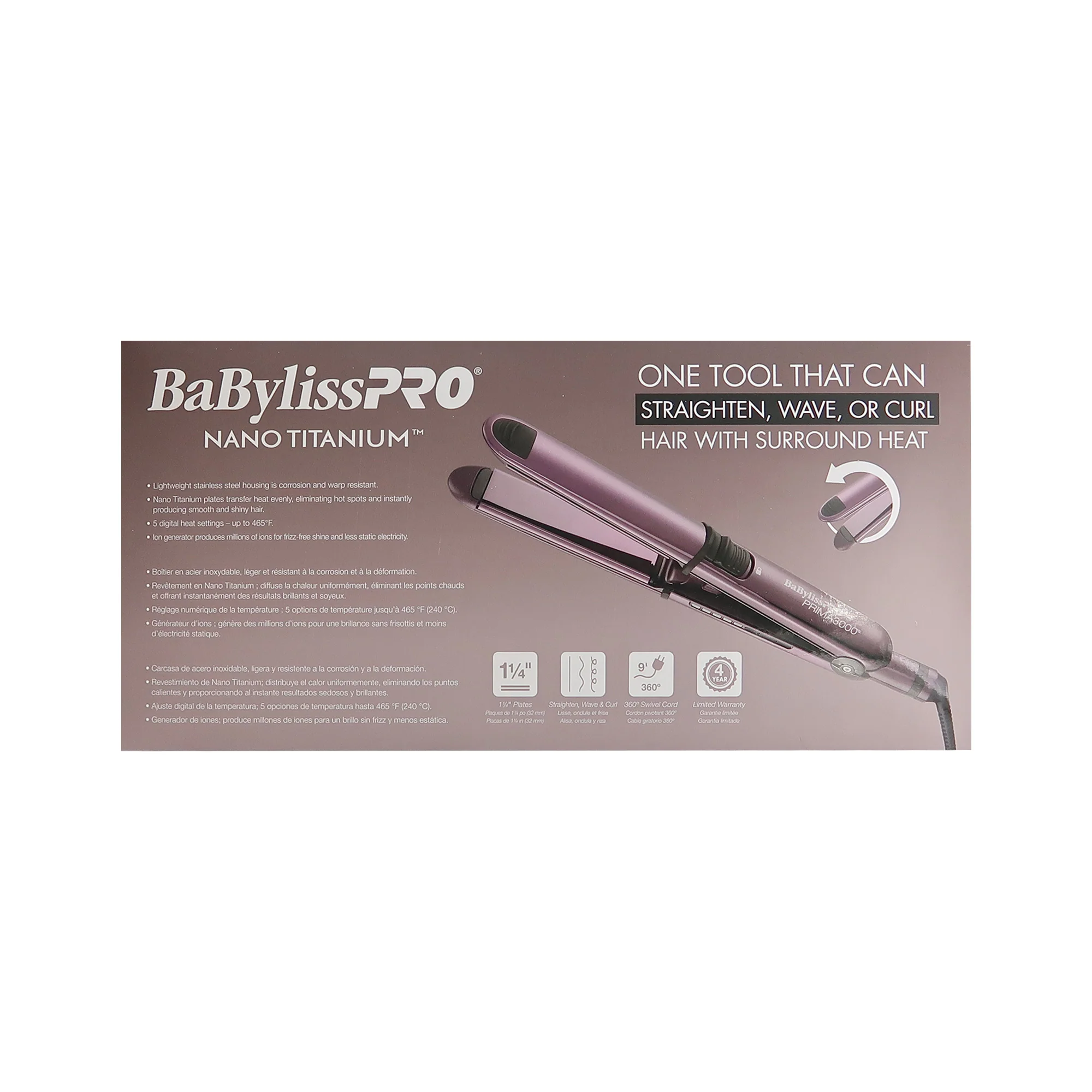 BaByliss Pro LIMITED EDITION Nano Titanium Prima 3000 1¼" Flat Iron Midnight Purple BNTP3000TUC with 1" Compact Full Power Curling Wand BNTMWUC - Image 6