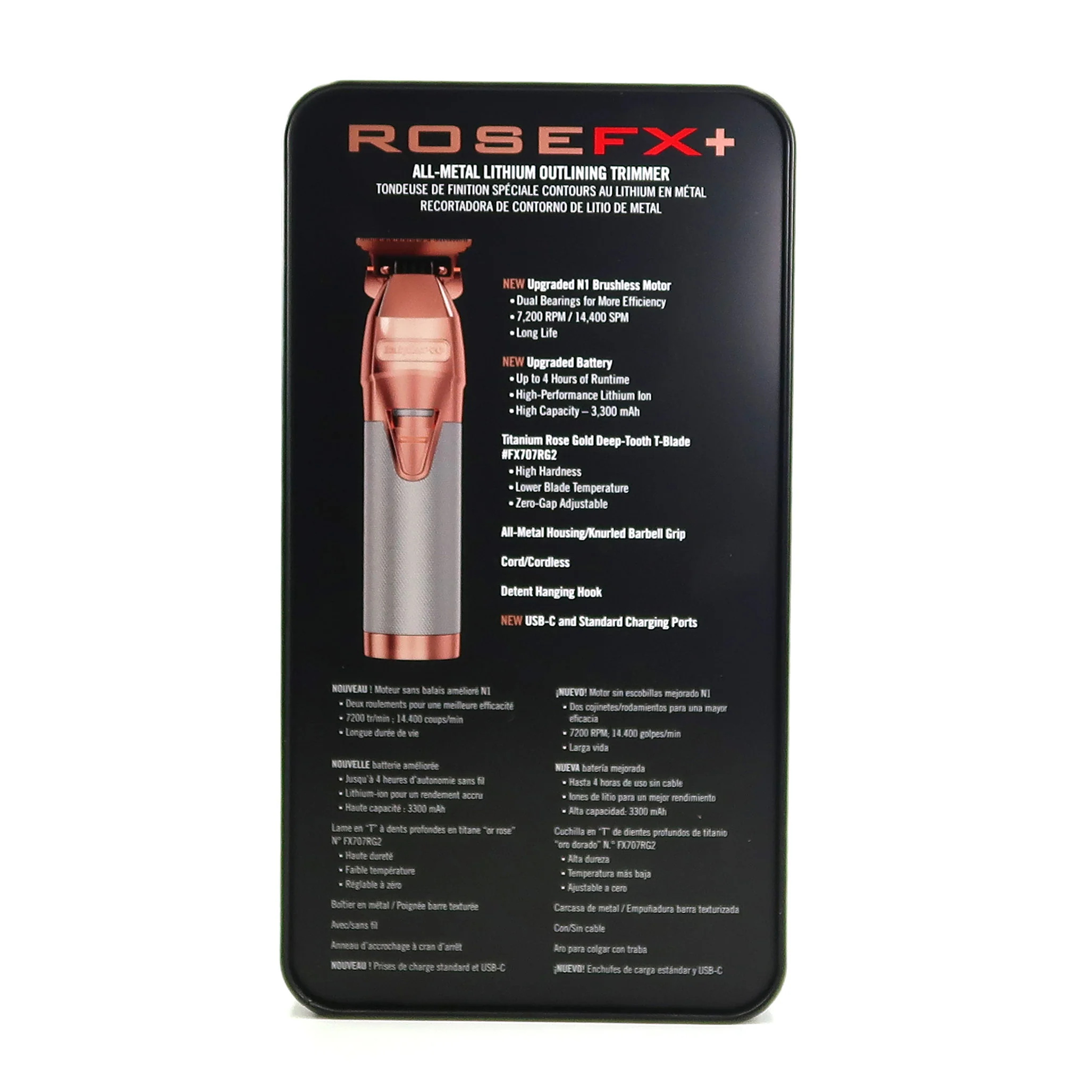 BaByliss Pro ROSEFX+ Professional Cord/Cordless All-Metal Lithium Outlining Trimmer Rose Gold FX787NRG with Fade Brush and 9" Comb - Image 5