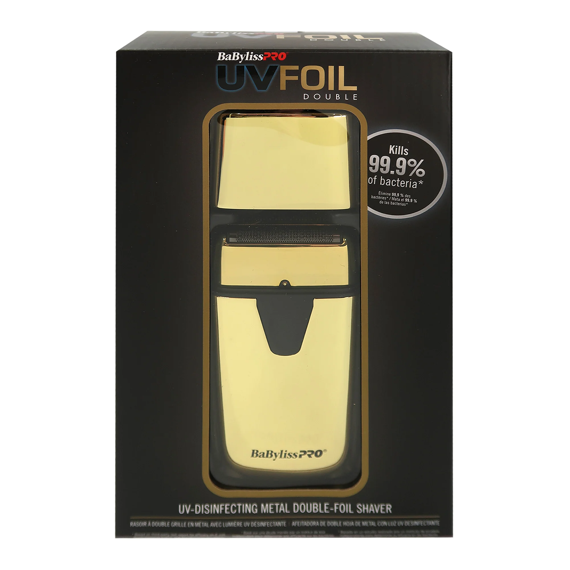 BaByliss Pro UVFOIL UV-Disinfecting Metal Double Foil Shaver #FXLFS2G (Gold) with UVFOIL Double-Foil Replacement Kit FXLRF2G and Neck Duster - Image 3