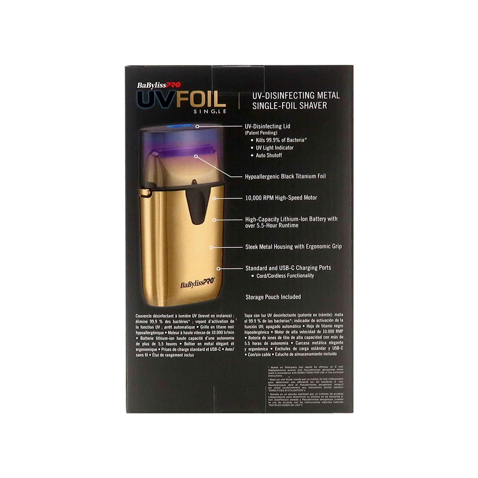 BaByliss Pro UVFOIL UV-Disinfecting Metal Single Foil Shaver - Gold #FXLFS1G - Image 6