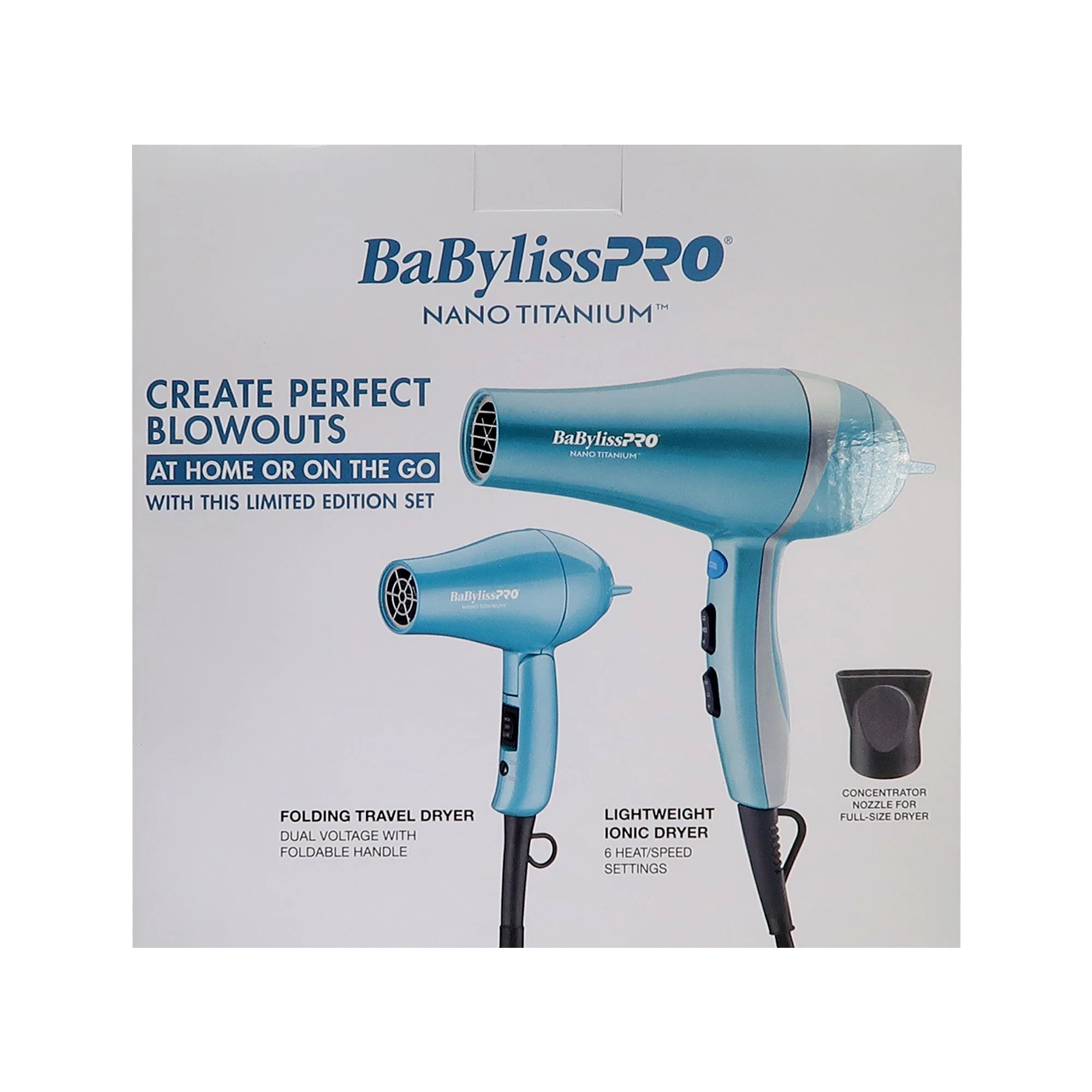 BaByliss Pro Nano Titanium Lightweight Ionic Dryer & Folding Travel Dryer BNTPP70 with Dual Ionic Flat Iron 1¼" BNT9125TUC and Conicurl Iron 1¼ - ¾" BNT125TB - Image 7