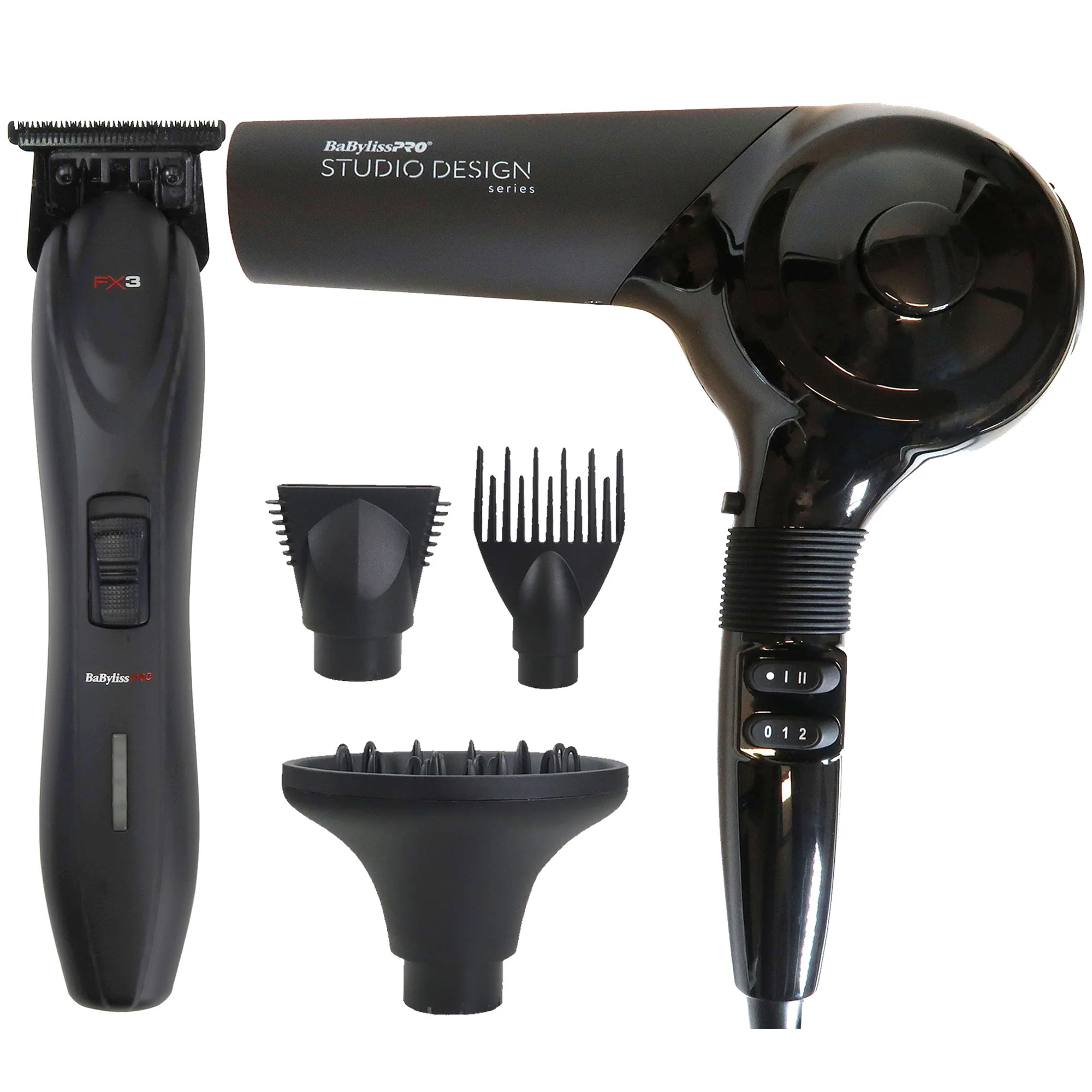 BabylissPro FX3 Professional High-Torque Trimmer & Studio Design 1875W Sensor Dryer - FXX3TB & BCI800UC