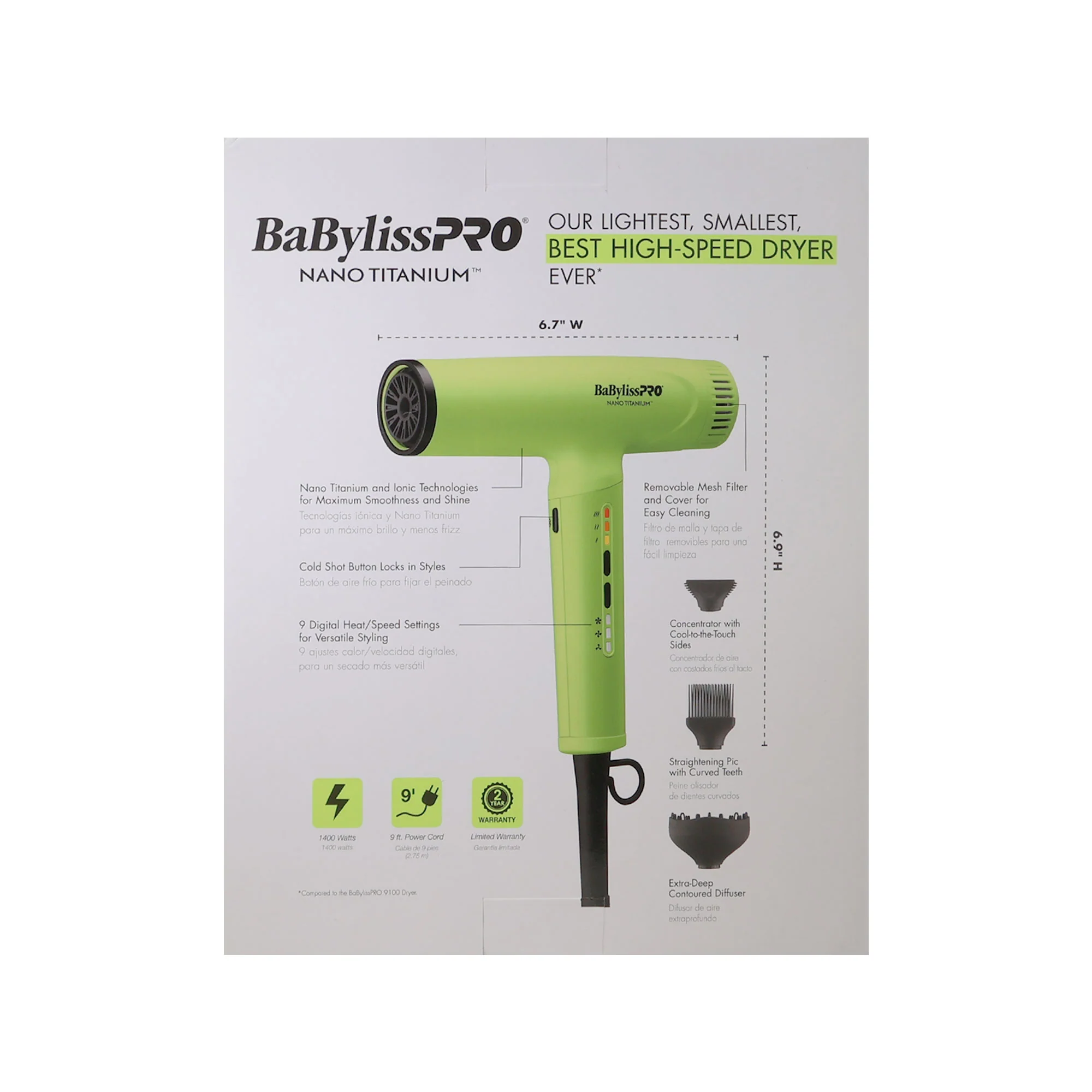BaBylissPRO FXONE Neon Yellow Clipper FX829 & Trimmer FX729NY w/ Battery + Charger + Nano Titanium Light Ionic High Speed Hair Dryer - Image 10