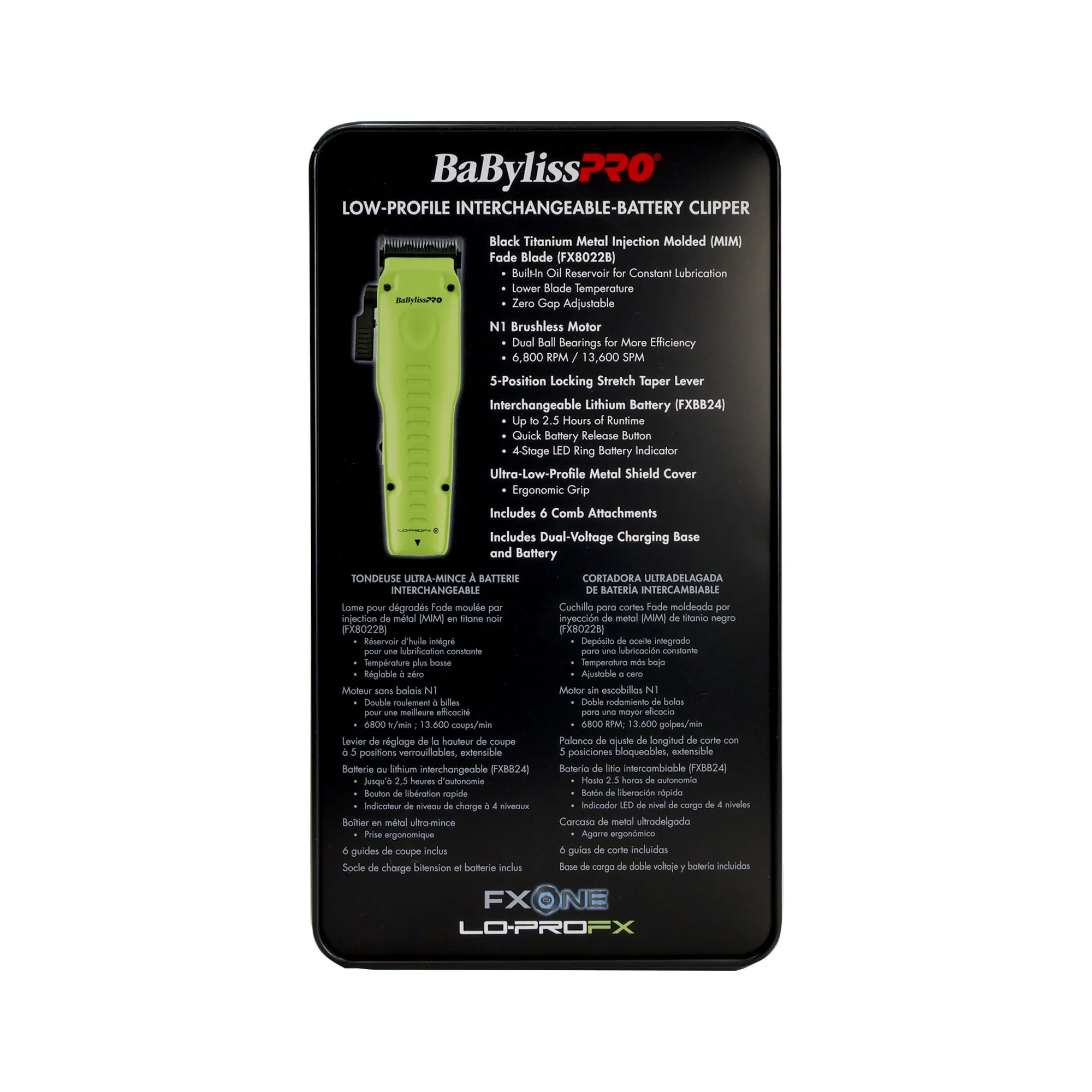 BaBylissPRO FXONE Neon Yellow Clipper FX829 & Trimmer FX729NY w/ Battery + Charger + Nano Titanium Light Ionic High Speed Hair Dryer - Image 4