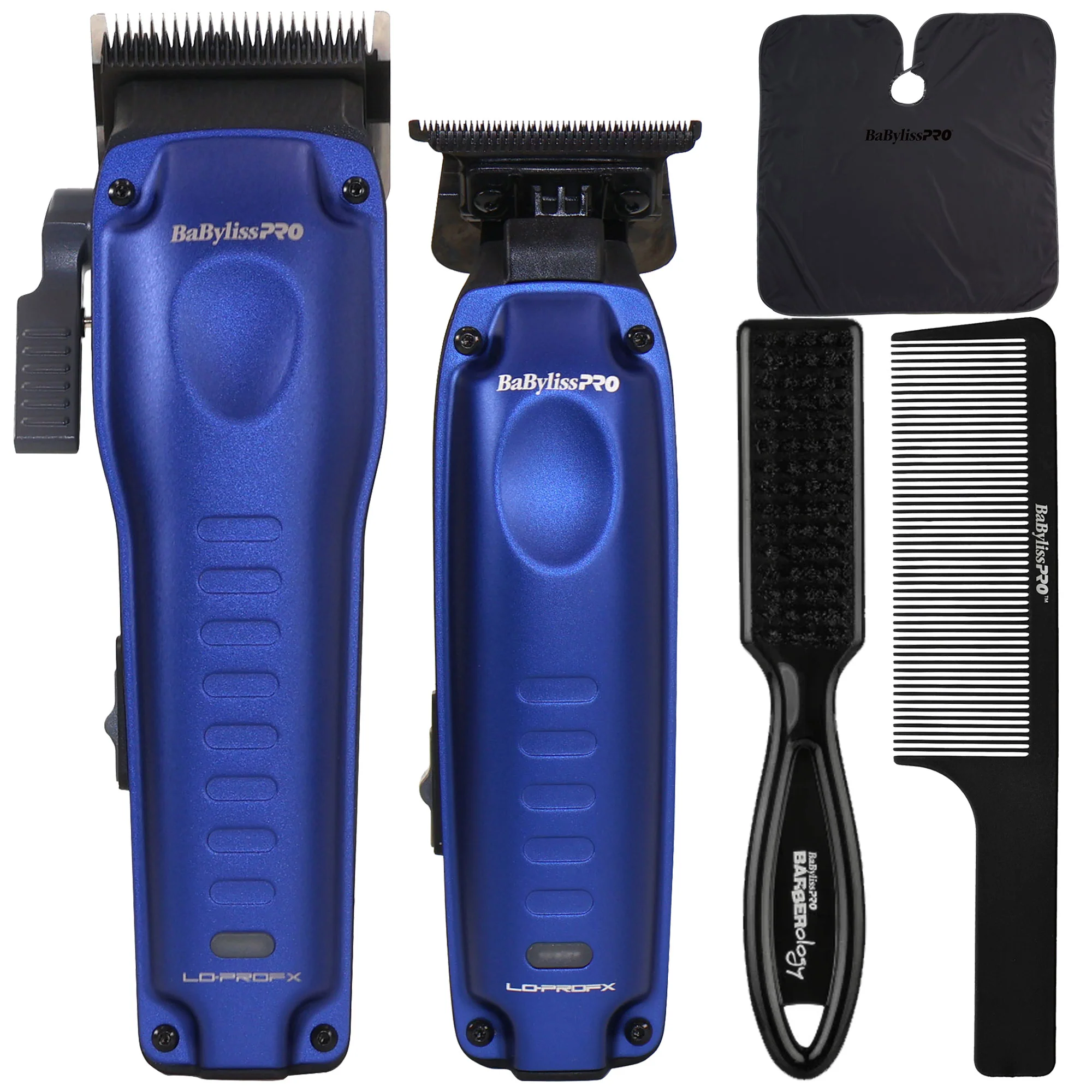 BaBylissPRO FXONE LO-PROFX FX82 Clipper & FX72 Trimmer Kit Blue with Fade Brush, Comb and Cutting Cape