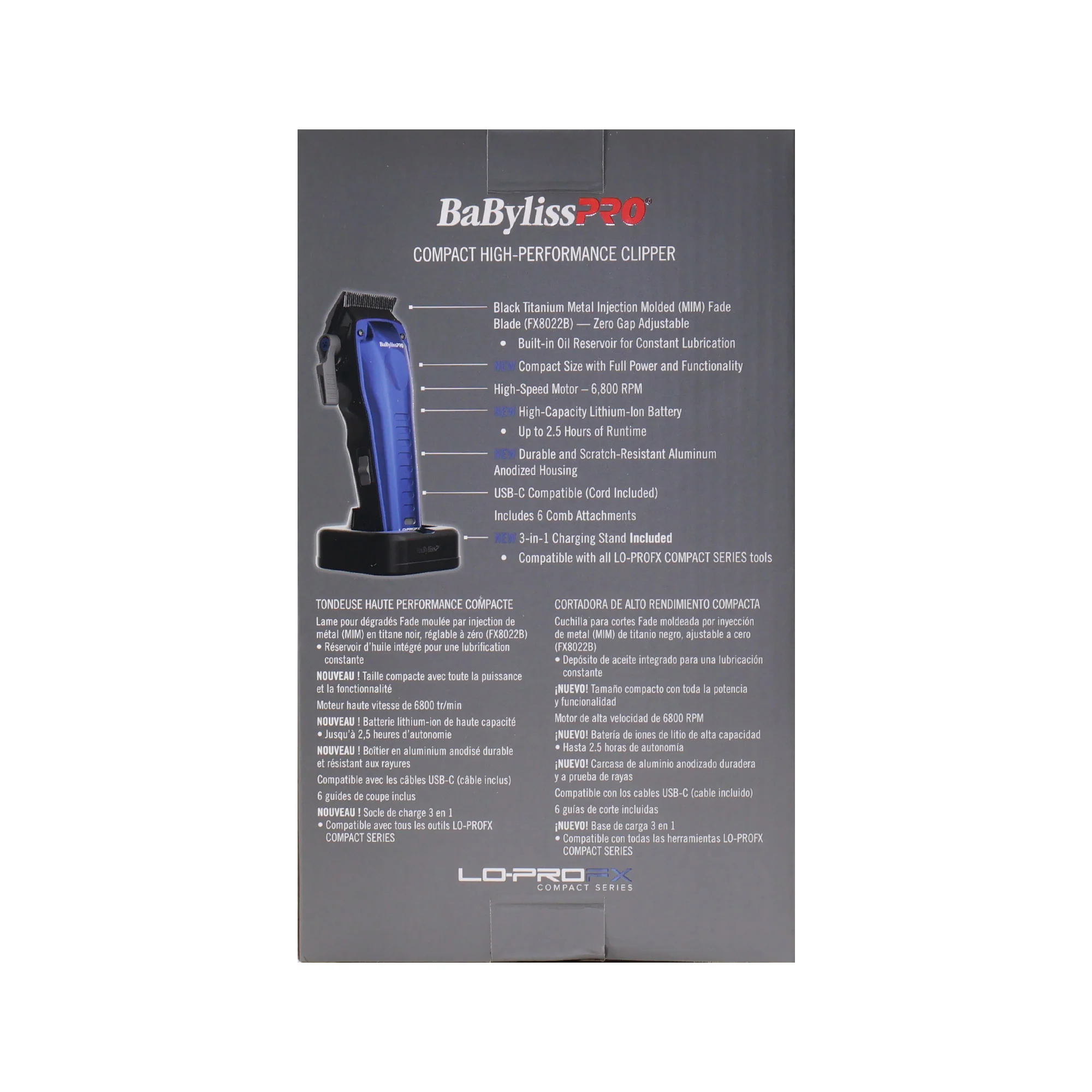 BaBylissPRO FXONE LO-PROFX FX82 Clipper & FX72 Trimmer Kit Blue with Fade Brush, Comb and Cutting Cape - Image 8