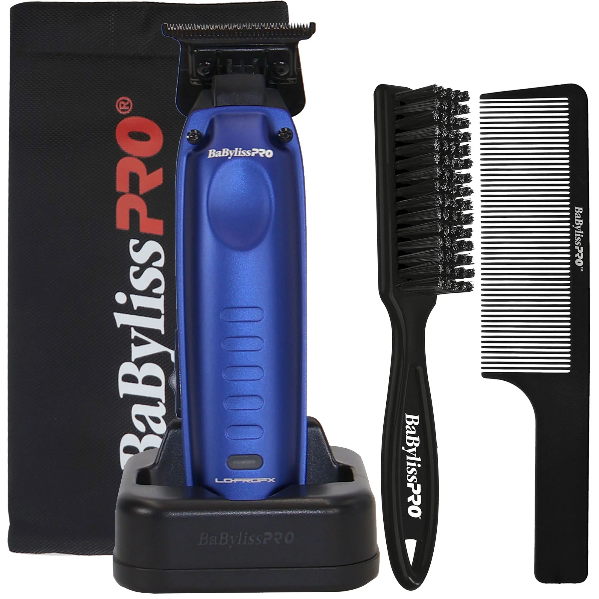 BaBylissPRO FXONE LO-PROFX FX72 Low Profile Trimmer Kit Blue with Fade Brush, 9" Comb and Trimmer Pouch