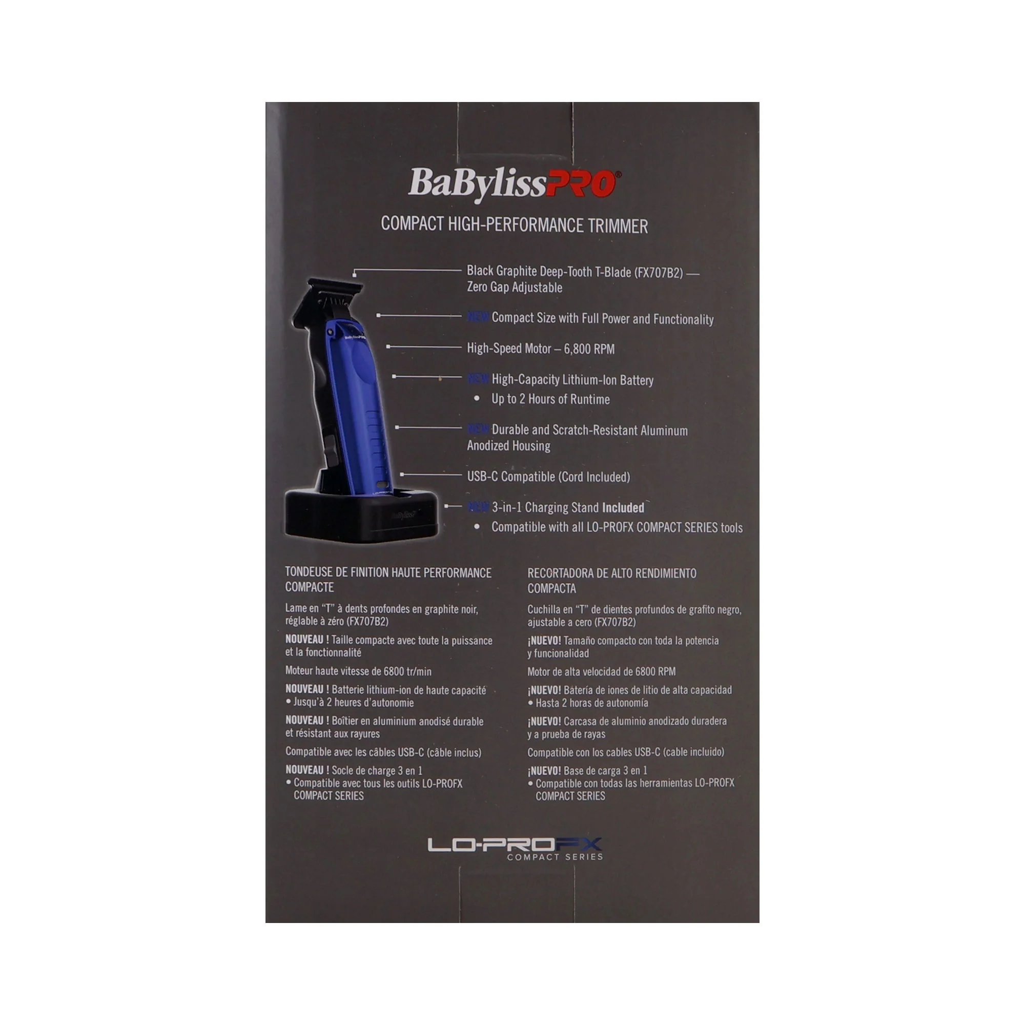 BaBylissPRO FXONE LO-PROFX FX72 Low Profile Trimmer Kit Blue with Fade Brush, 9" Comb and Trimmer Pouch - Image 6