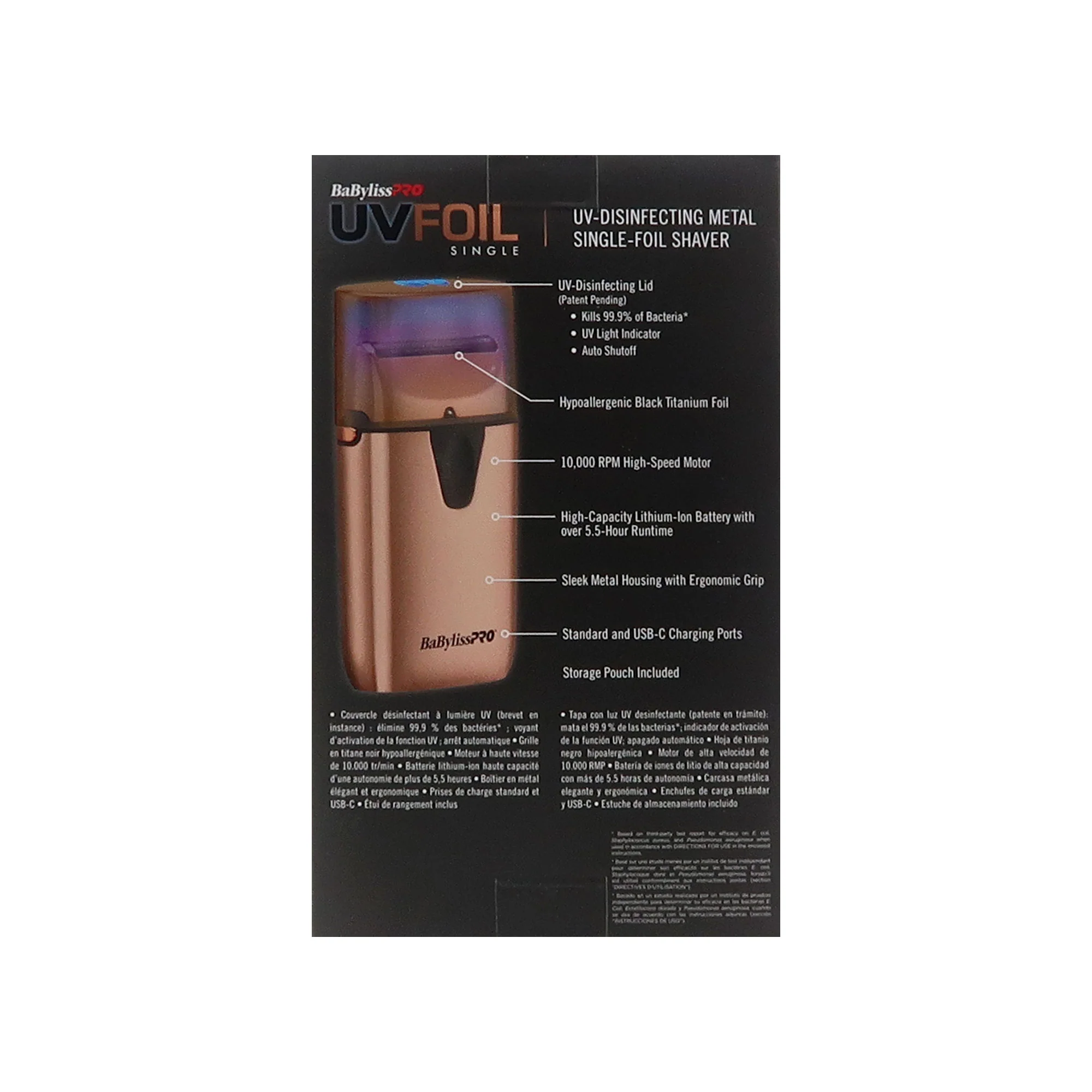 BaByliss Pro LIMITED EDITION UVFOIL UV-Disinfecting Metal Single Foil Shaver - Rose Gold #FXLFS1RG - Image 6