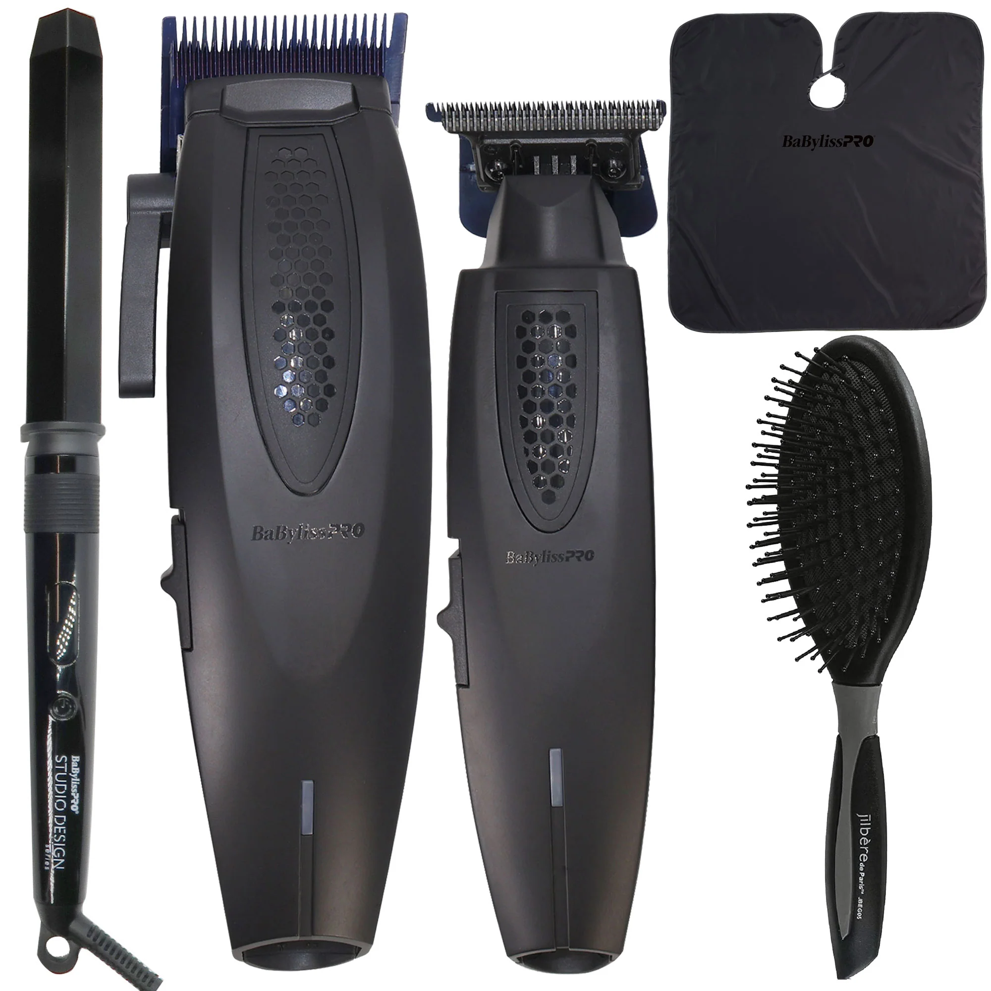 BaBylissPRO LithiumFX+ Hair Clipper & Trimmer Set – Professional Grooming Kit with 1.25" Crimpcurl Iron, Ergo-Grip Detangler Brush & Cutting Cape