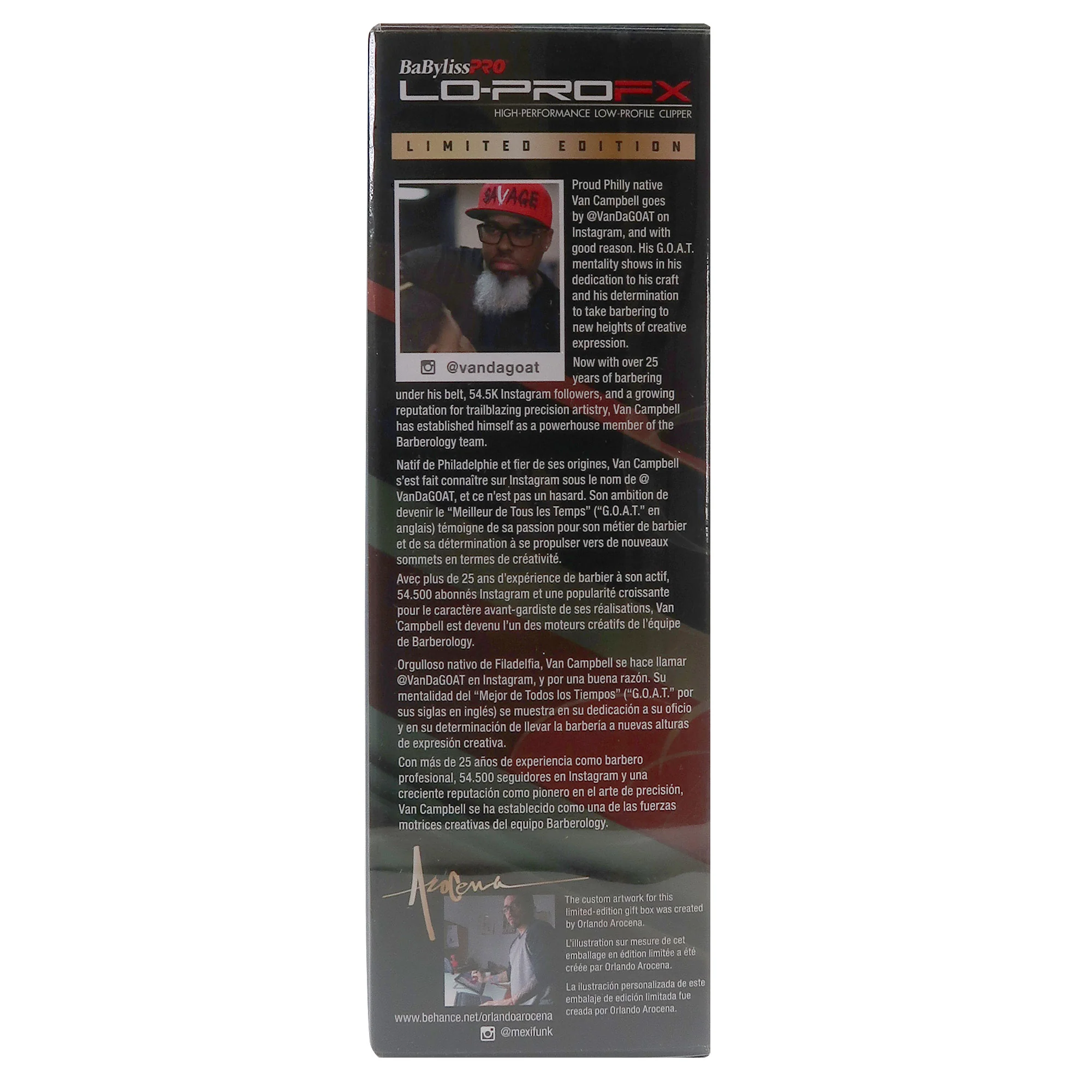 BaByliss Pro Limided Edition LO-PRO FX Cordless Clipper (Van Da' Goat) FX825RI with Titanium Fade Blade FX8010G and Comb - Image 6