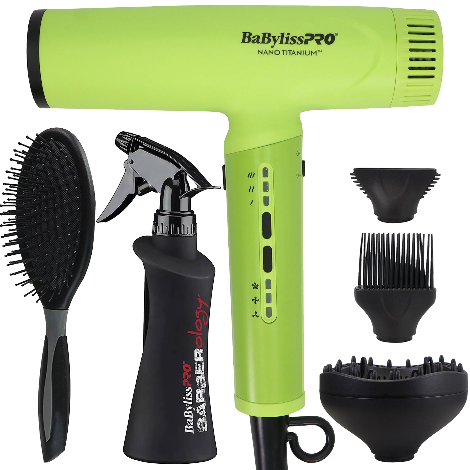 BaBylissPRO Nano Titanium Light Ionic High Speed Hair Dryer, Neon Yellow, Bundle, BNTC9200NY + All Inclusive Accessory Bundle