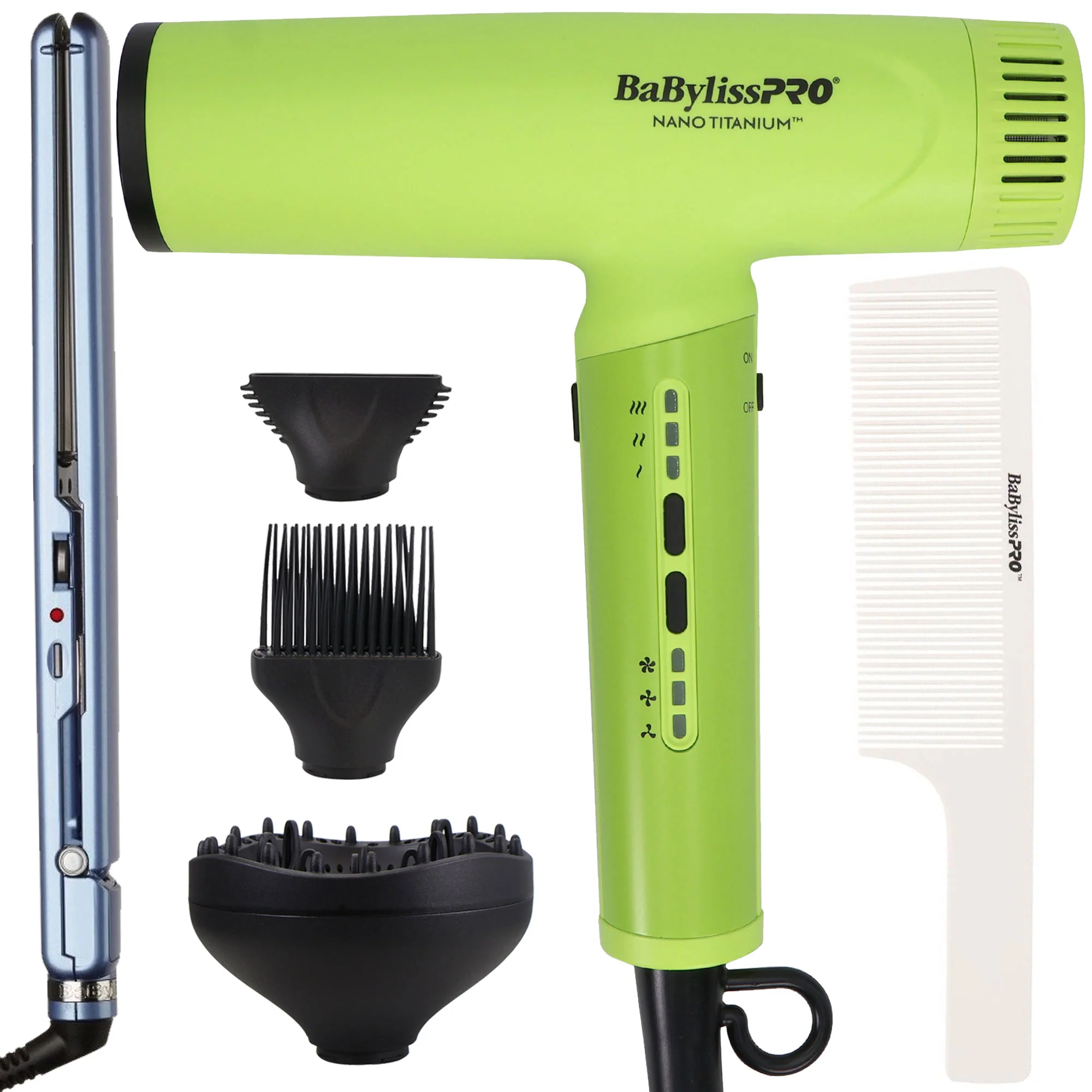 BaBylissPRO Nano Titanium Ionic Neon Yellow Hair Dryer BNTC9200NY + 1" Ultra-Thin Flat Iron T4072TUC