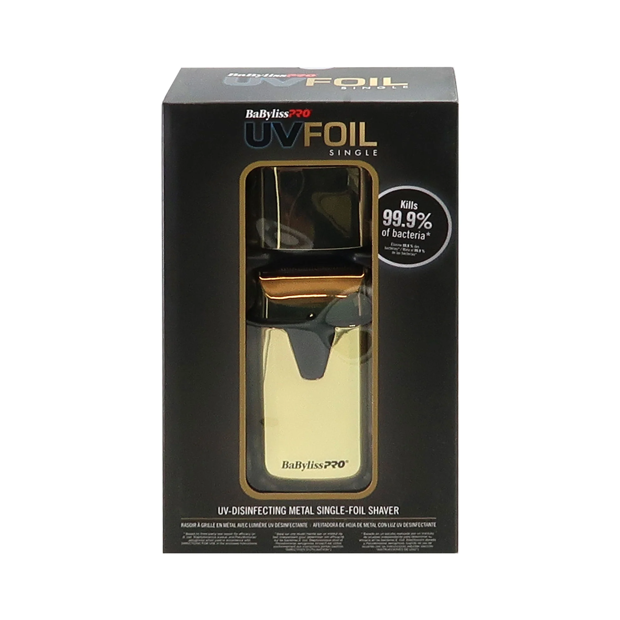 BaByliss Pro UVFOIL UV-Disinfecting Metal Single Foil Shaver - Gold FXLFS1G with Fade Brush and 9" Comb - Image 6