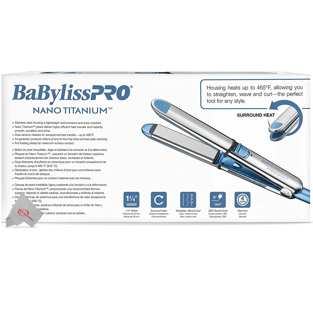BaBylissPRO Nano Titanium PRIMA3000 1.25 Inch Ionic Hair Straightener BNT3000TUC - Image 4