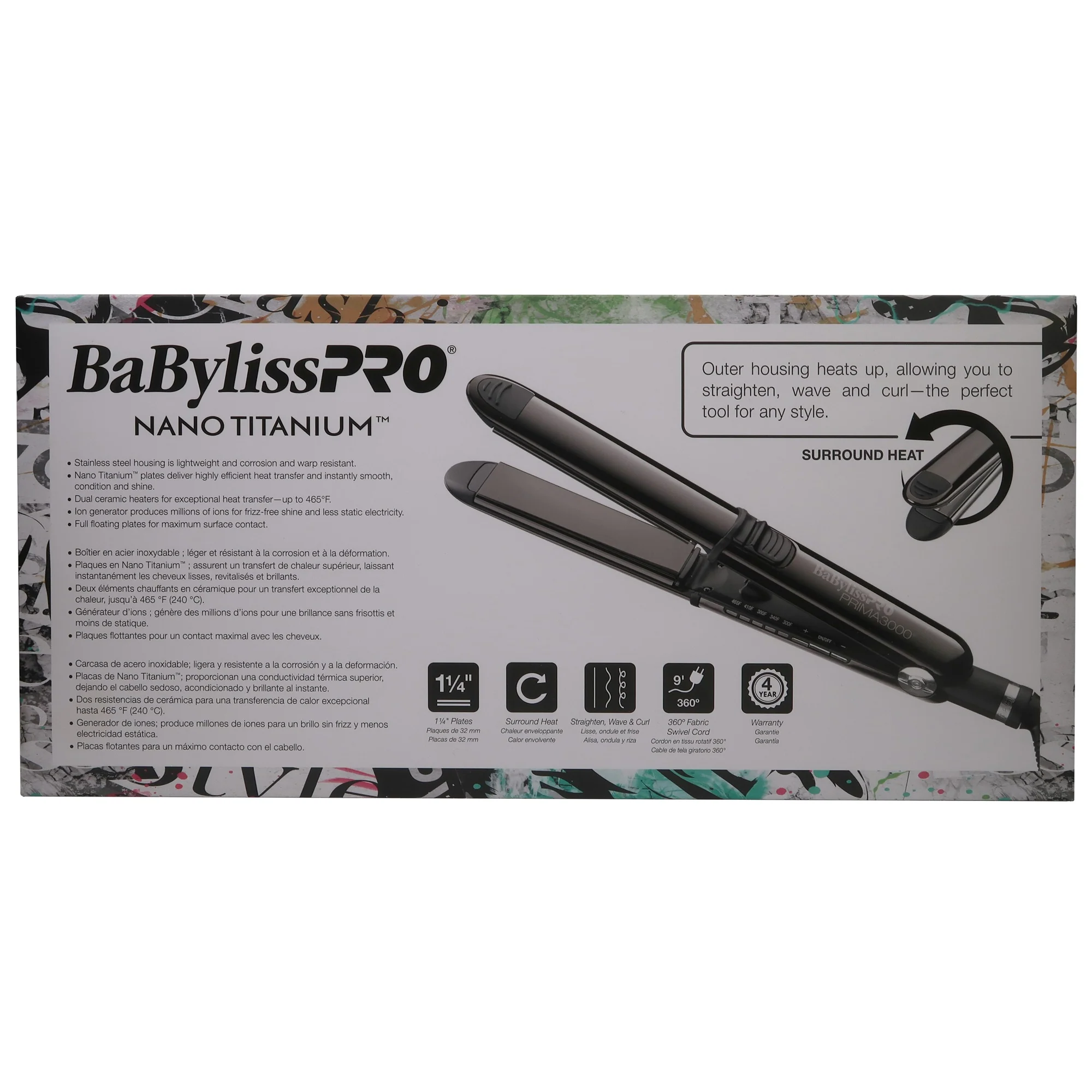 BaByliss Pro LIMITED EDITION Nano Titanium Prima 3000 Stainless Steel Flat Iron Black - 1-1/4" #BNTBK3000TUC - Image 5