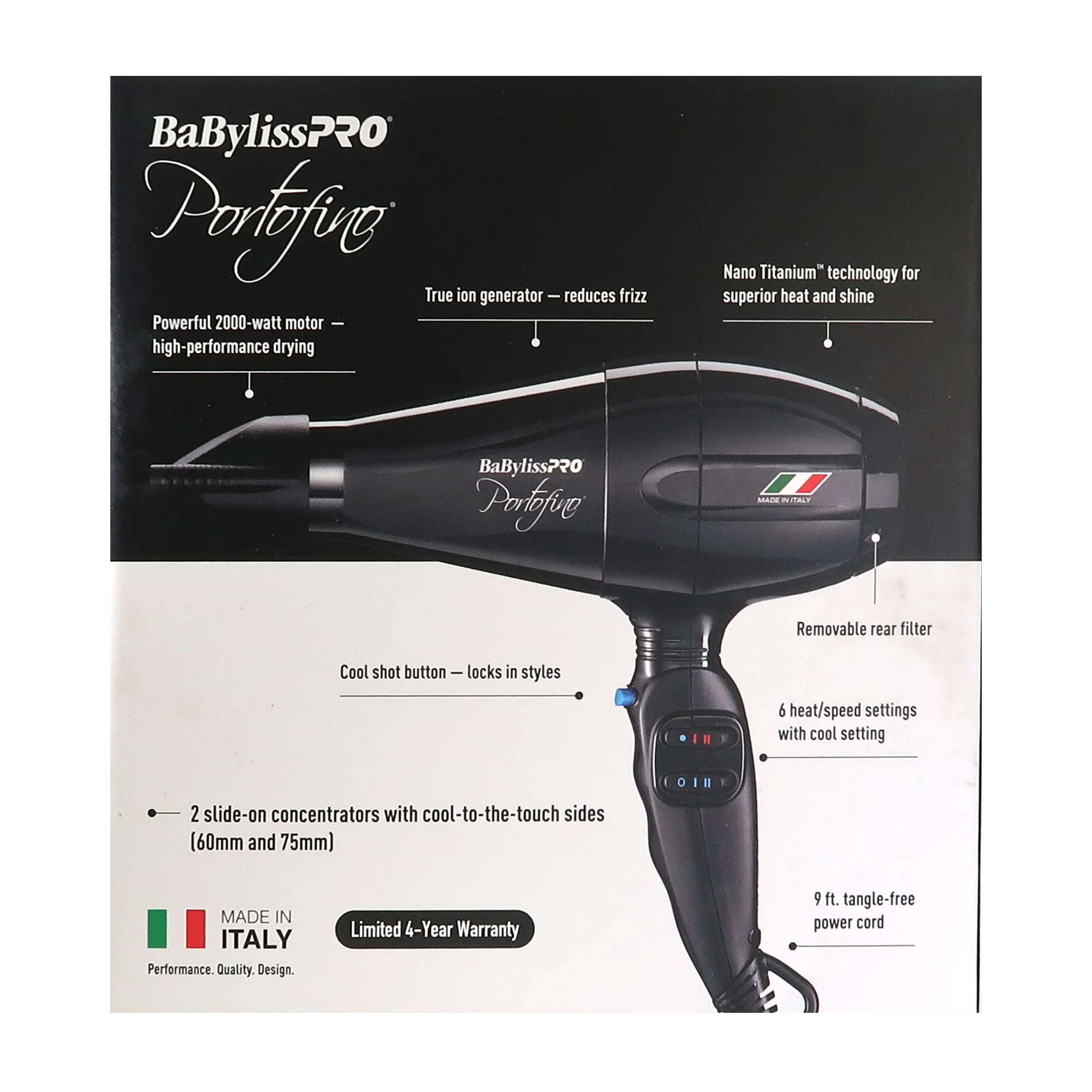 BaByliss Pro Portofino 2000 Watts Dryer Black #BPOR1 with Top Comb and Barber Apron - Image 4