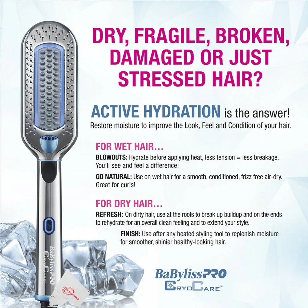 BaBylissPro Classic Professional Pistol-Grip Dryer 1875 Watts Blue BNT5175UC with CryoCare The Cold Brush Cryotherapy for Hair Hydrates Shines and Smoothes and Conair Pro Ergo-Grip Vented Brush for Blow Drying - Image 7