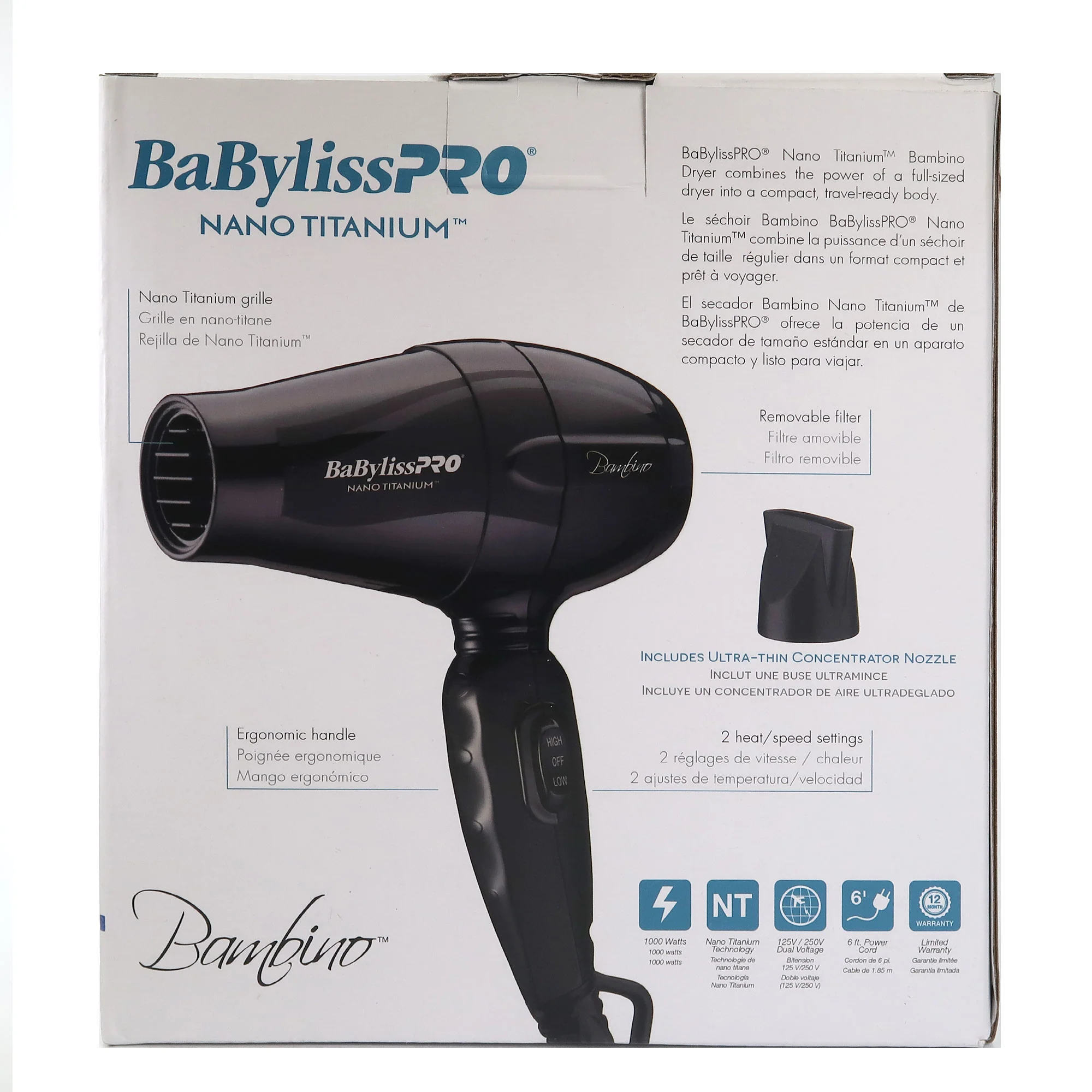 BaBylissPRO Nano Titanium Prima Ionic Stainless Steel Mini Iron 3/4" - Travel Size Flat Iron with BaBylissPRO Nano Titanium Bambino Compact Dryer BNT5510UC - Image 7