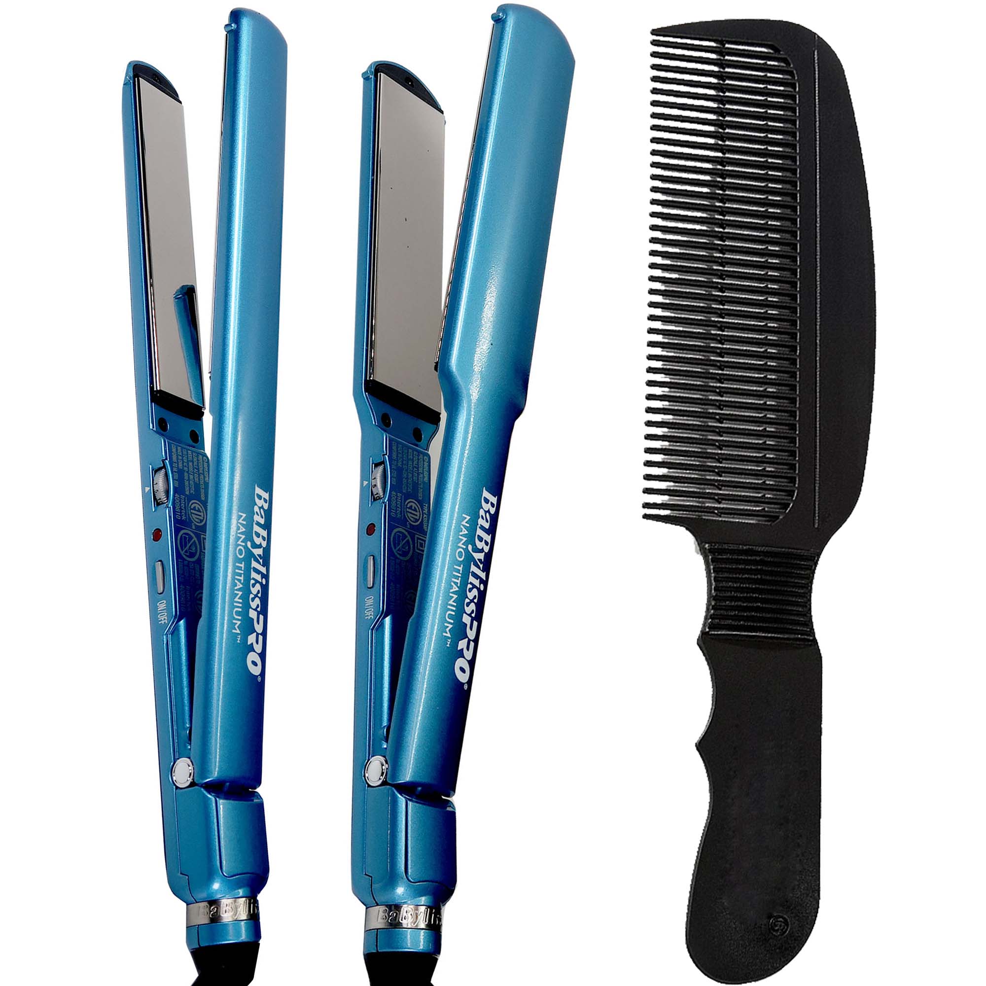 BaByliss Pro Nano Titanium Ultra-Thin Flat Irons 1" & 1 ½" Combo #BNTPP57UC with Wahl Flat Top Comb Black #3333